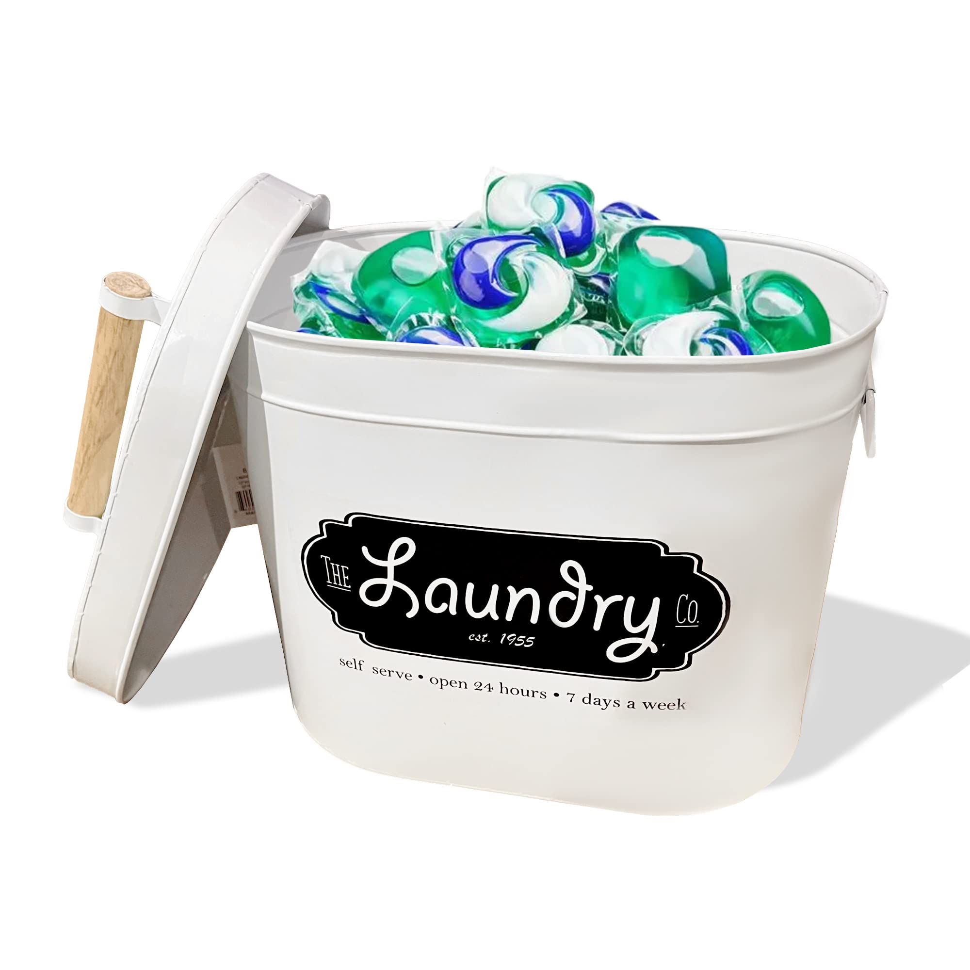 Metal Laundry Detergent Pod Container with Lid - Small Airtight Storage Organizer for Laundry Soap Pods - Perfect for Home, Apartment & Laundry Room Organization - Durable & Stylish Detergent Holder for Capsules & Pods