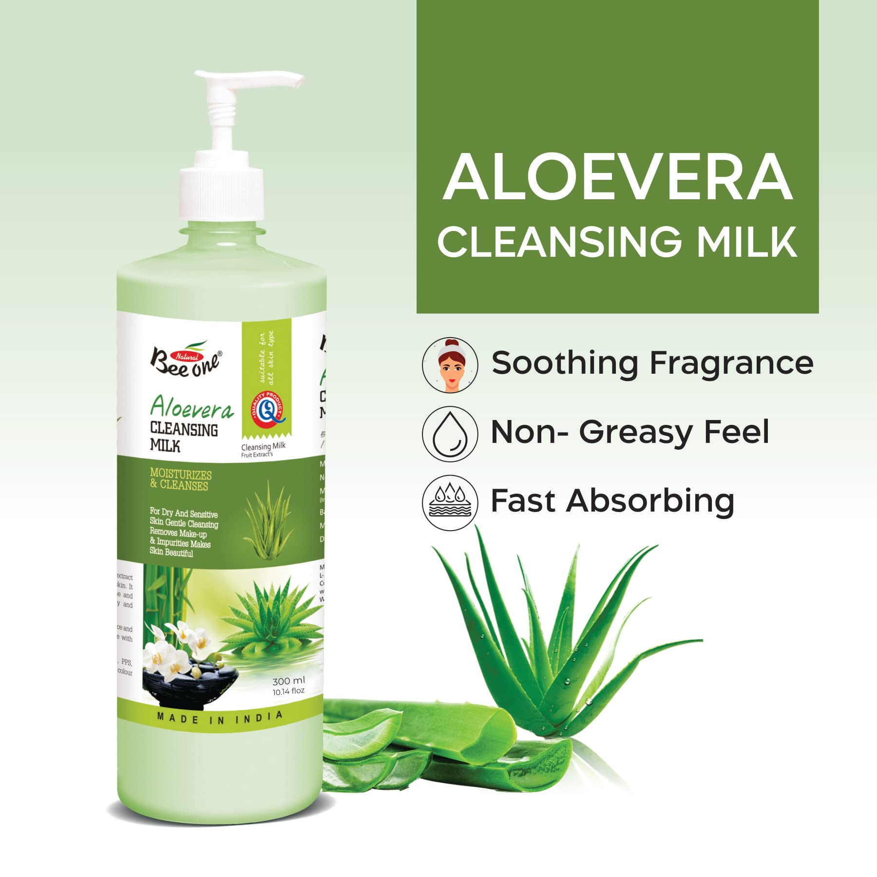 Beeone Aloe Vera Cleansing Milk - 500ml | Gentle Face Wash for Dry & Sensitive Skin | Hydrating & Soothing Facial Cleanser | Perfect for Daily Skincare Routine & Makeup Removal