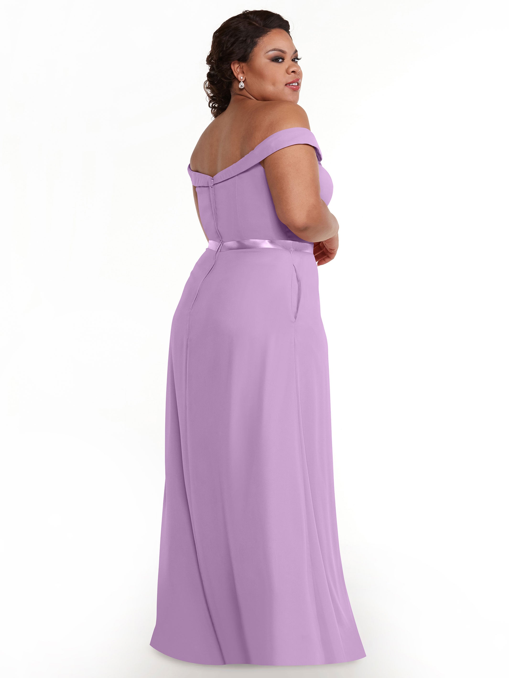 Elegant Off-the-Shoulder Chiffon A-Line Bridesmaid Dress with Sash - Perfect for Weddings, Formal Events & Special Occasions