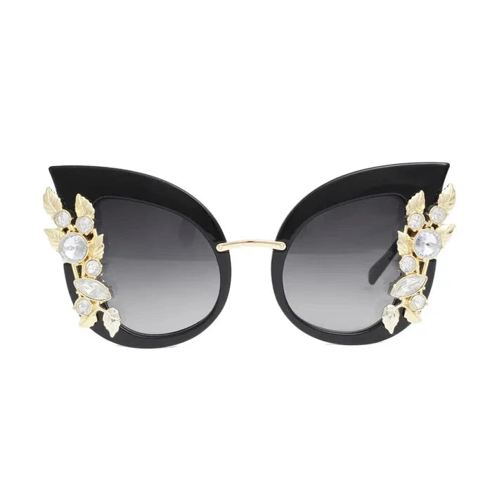 Vintage Black Crystal Cat Eye Glasses for Women - Retro Fashion Sunglasses for Everyday Wear & Special Occasions