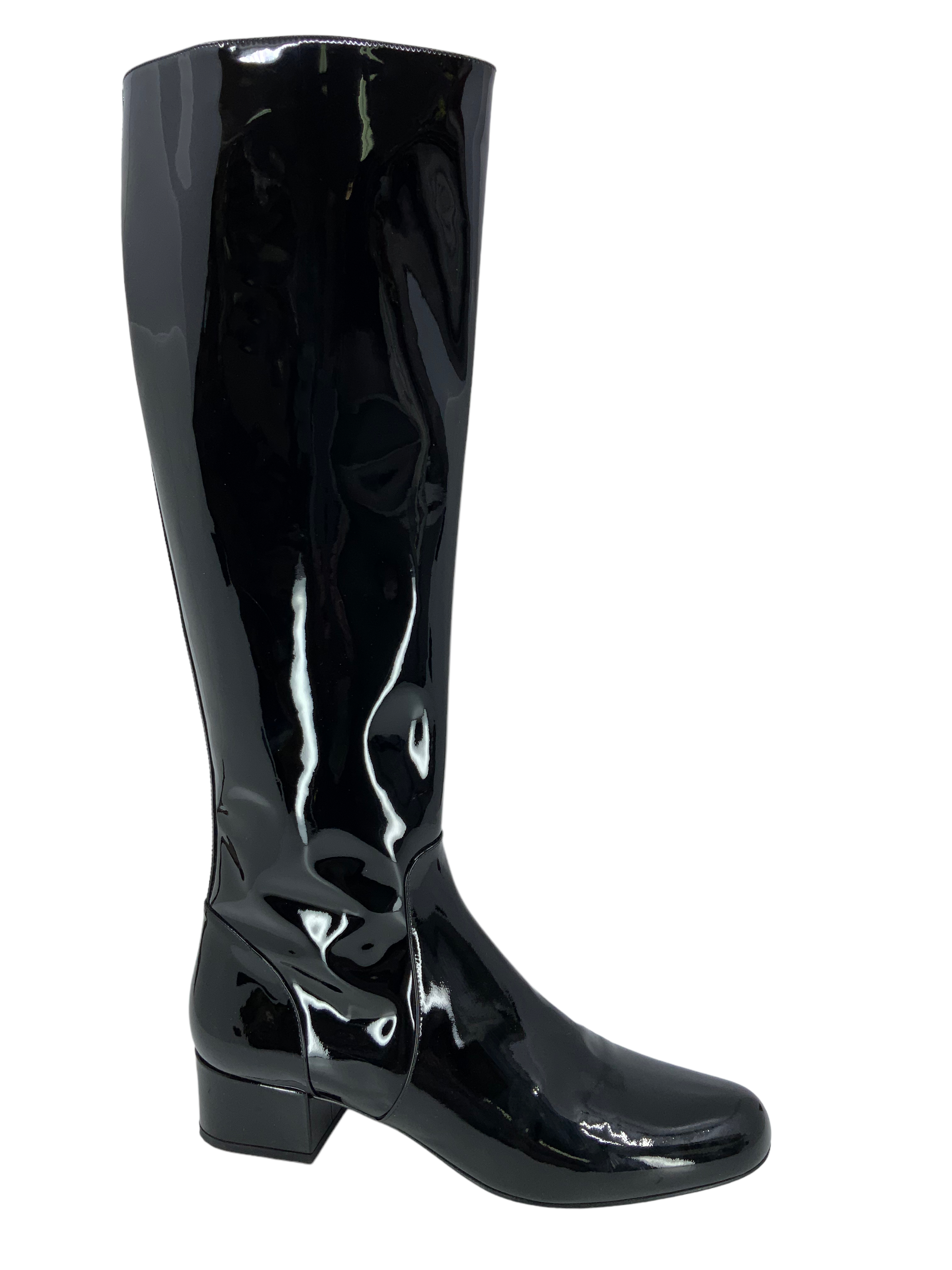 Saint Laurent Patent Leather Mid Calf Boots Women's Size 9 - Chic Pointed Toe Ankle Booties for Night Out & Office Wear