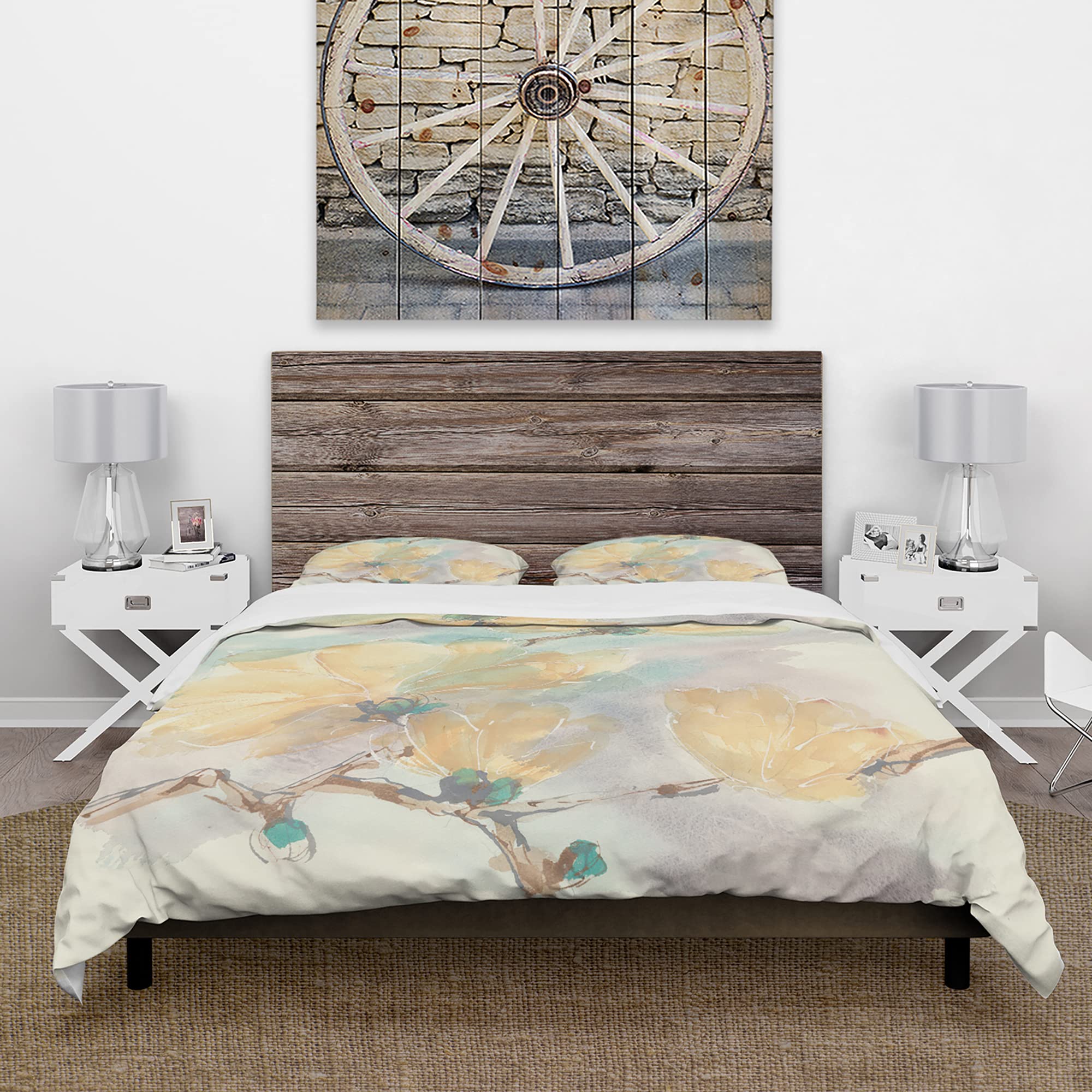 DesignQ Magnolias in White II Traditional Blue Floral Duvet Cover Set Queen - 3 Piece All Season Bedding Set for Comfortable Sleep & Home Decor