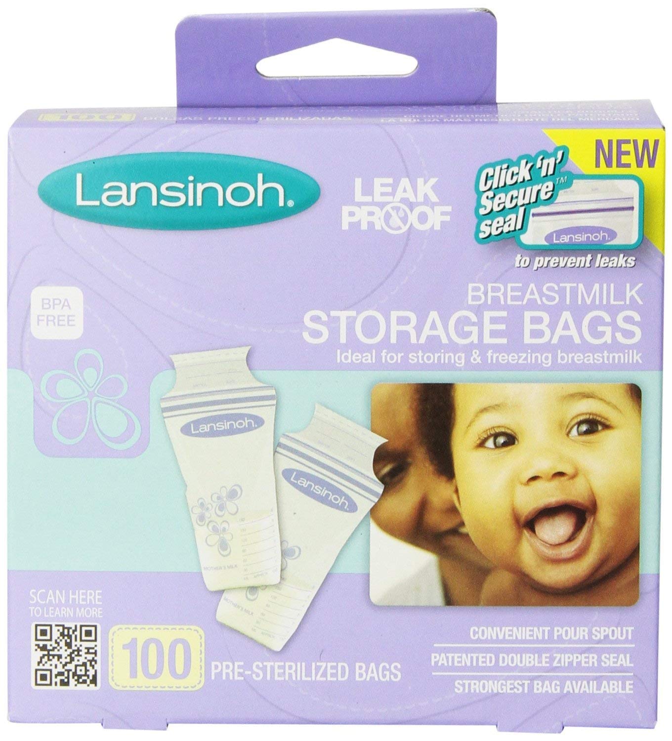 Lansinoh Breastmilk Storage Bags - 100 Count (3 Pack) - BPA Free, Leak Proof, Pre-Sterilized for Safe Breast Milk Storage - Perfect for Pumping, Freezing, and Organizing Breast Milk at Home or On The Go