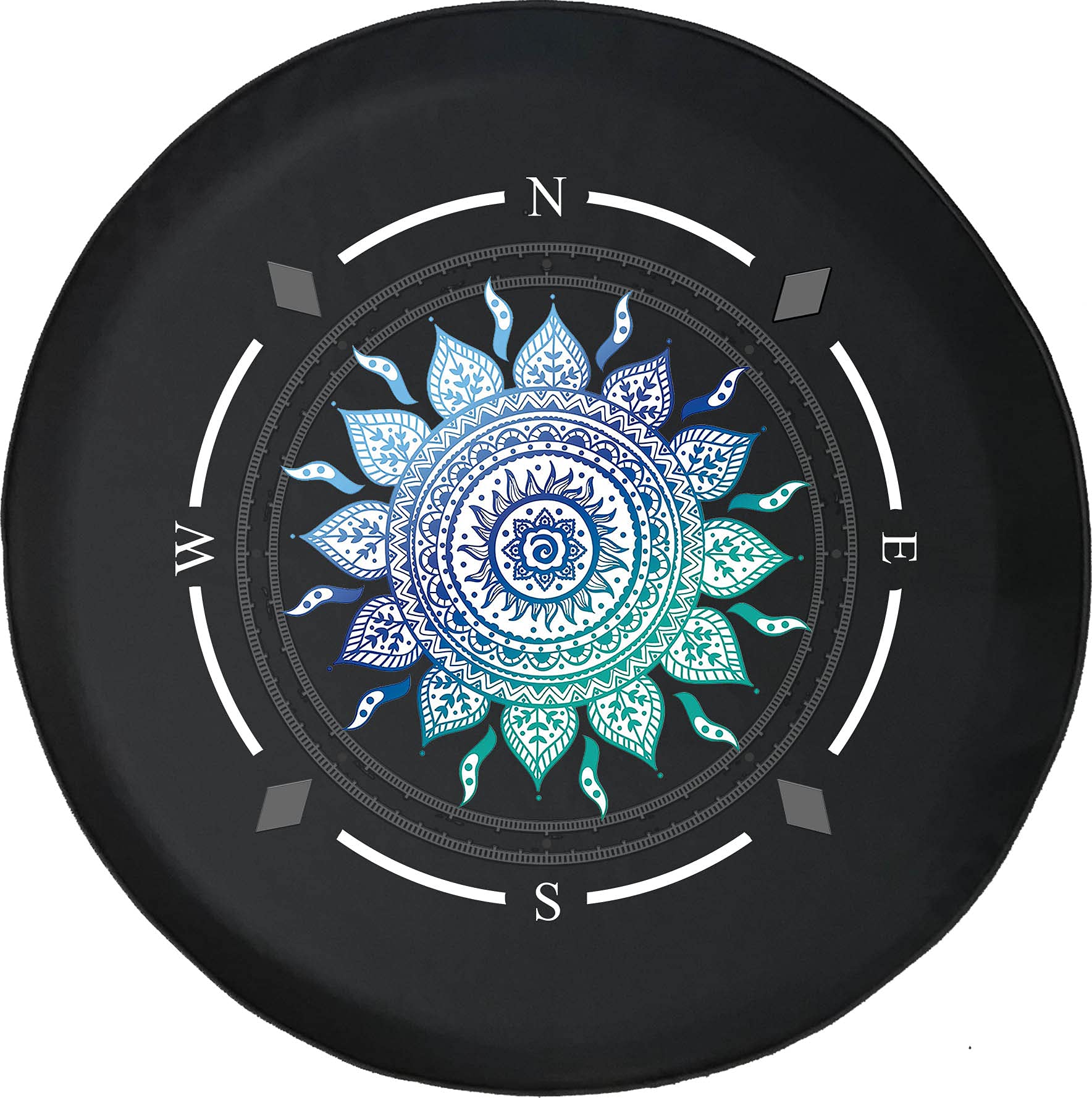 American Unlimited Spare Tire Cover - Compass Blue Green Floral Design Wheel Cover for SUV, Trailer, RV Accessories | Waterproof & UV Resistant | Perfect for Off-Road Adventures & Camping Trips