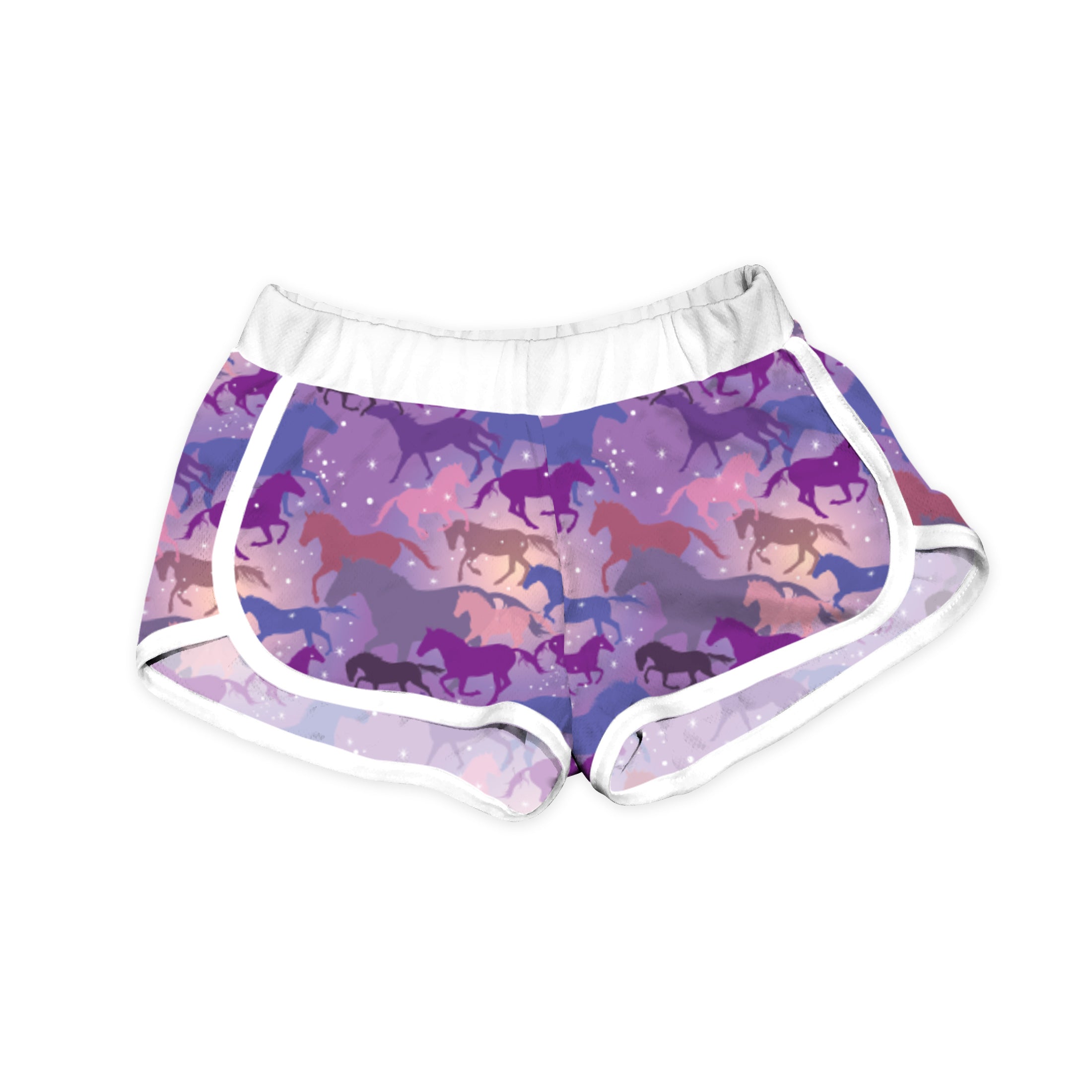 Stylish Purple Horse Print Shorts for Women - Trendy Casual Summer Shorts for Running, Yoga & Outdoor Activities