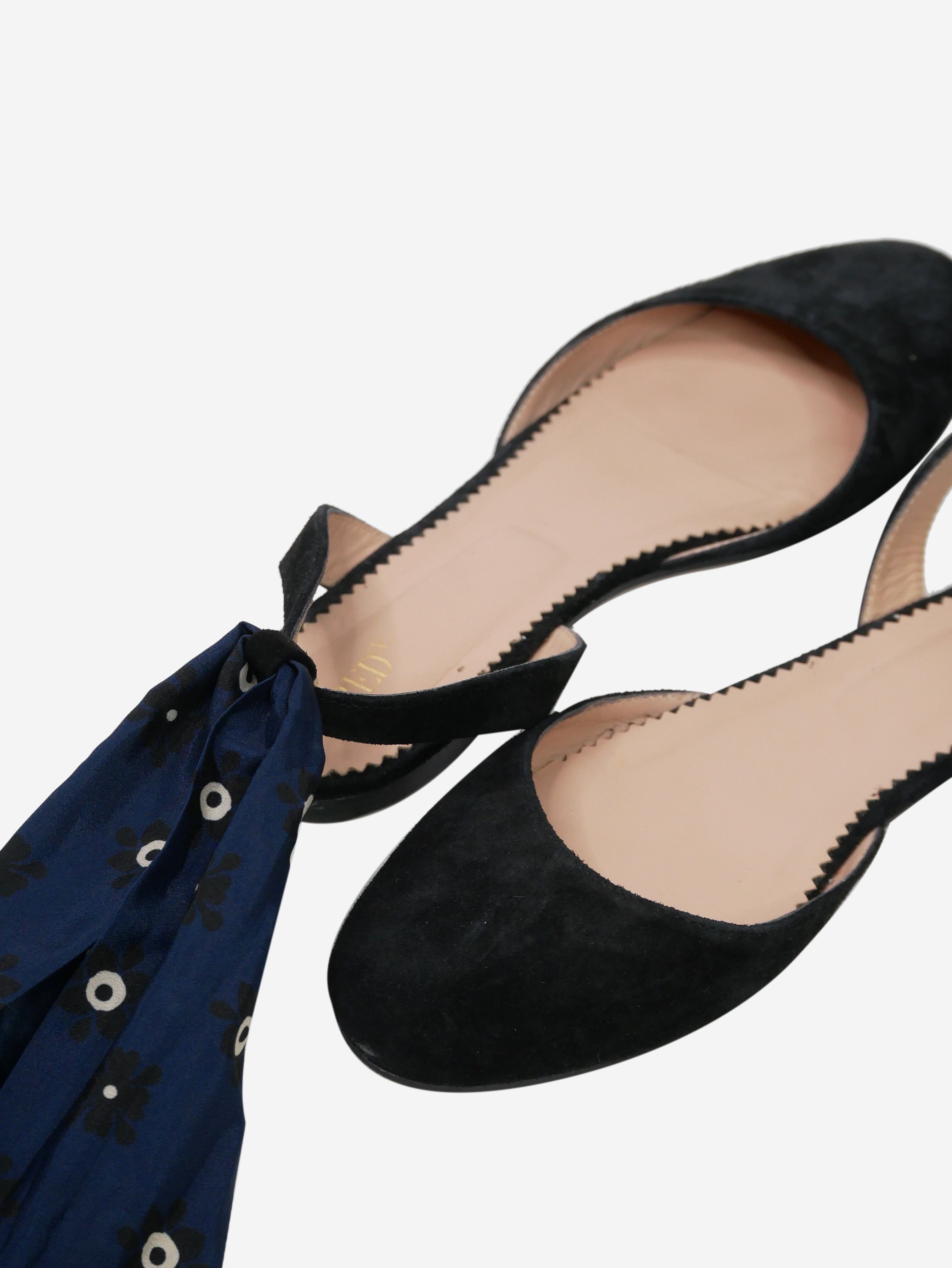Black Suede Slingback Flats Women's Size EU 38 (US 8) - Comfortable Low Heel Shoes for Work, Office & Casual Outfits