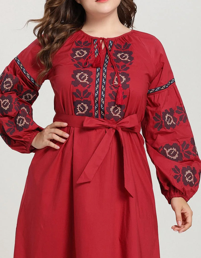 Elegant Embroidered Arabesque Abaya - Crimson Embrace Islamic Dress for Women | Perfect for Prayer, Special Occasions & Modest Fashion