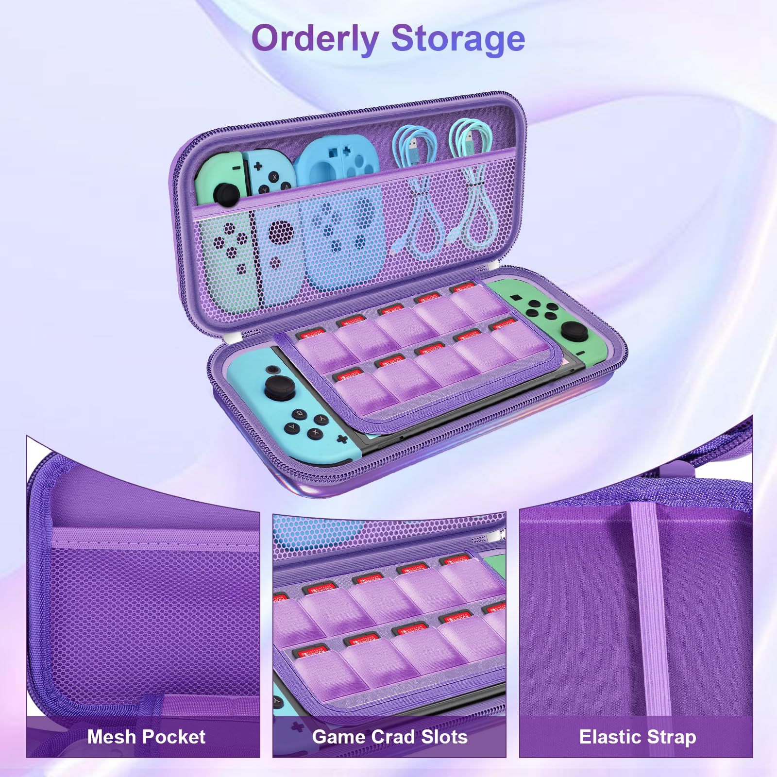 Belle&Birdie Protective Hard Shell Carrying Case for Nintendo Switch OLED - 10-in-1 Accessories Bundle with Game Cartridge Holder, Screen Protector, Cover, Strap & Thumb Grips | Waterproof Travel Case for Gaming On-The-Go, Commuting & Outdoor Adventures