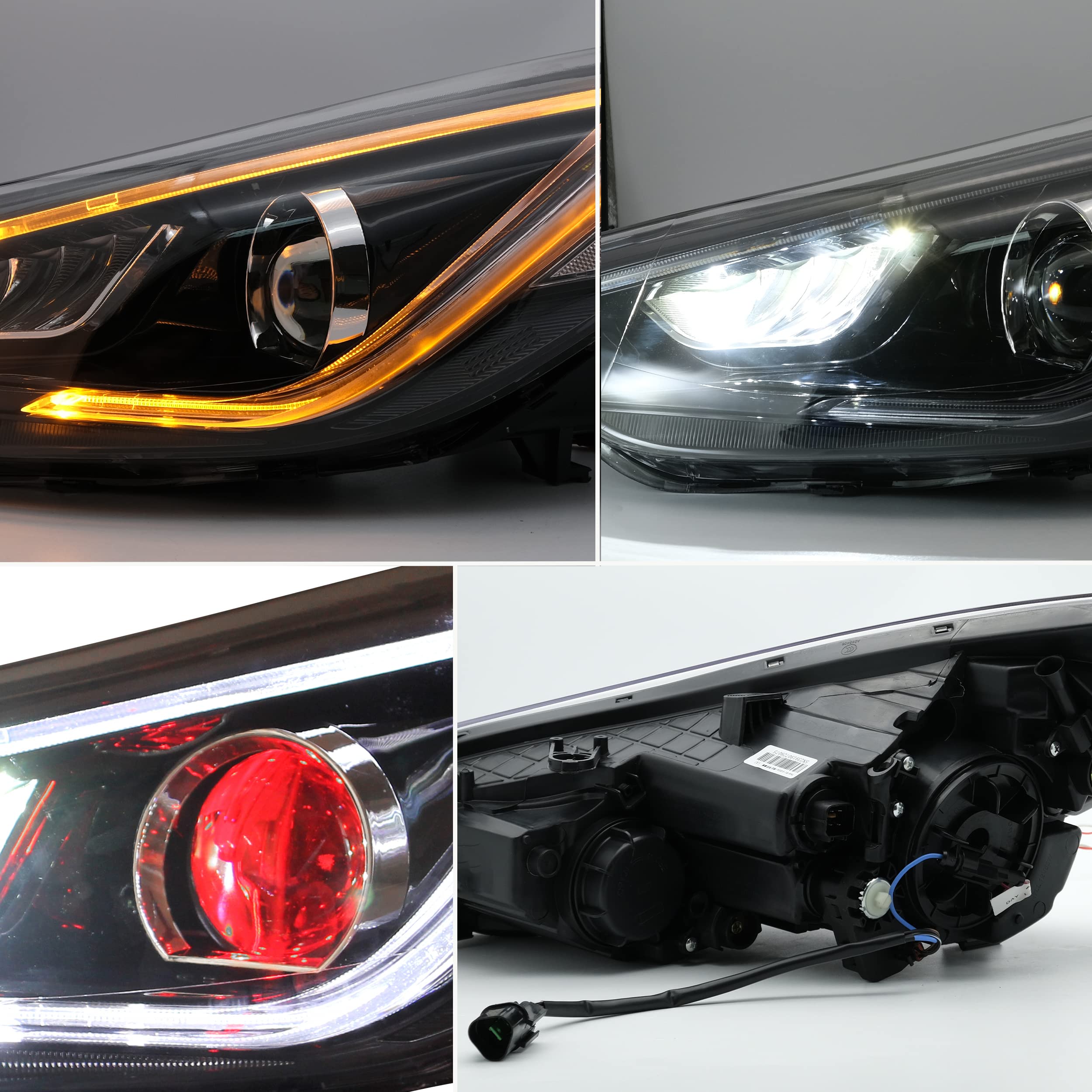 VLAND LED Headlights Assembly for Hyundai Elantra 2012-2015 & Elantra Coupe 2013-2014 - DRL, Turn Signal, Plug and Play Headlamps with Demon Eyes - Perfect for Night Driving and Car Customization