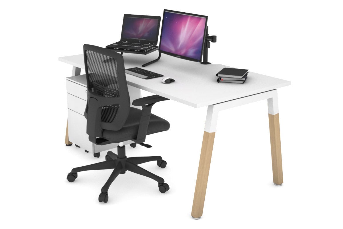 Premium Quadro A-Legs Office Desk with Wooden Legs & Cross Beam - 1200L x 800W Workstation with Cable Management Scallop - Perfect for Home Office, Study Room & Modern Workspaces