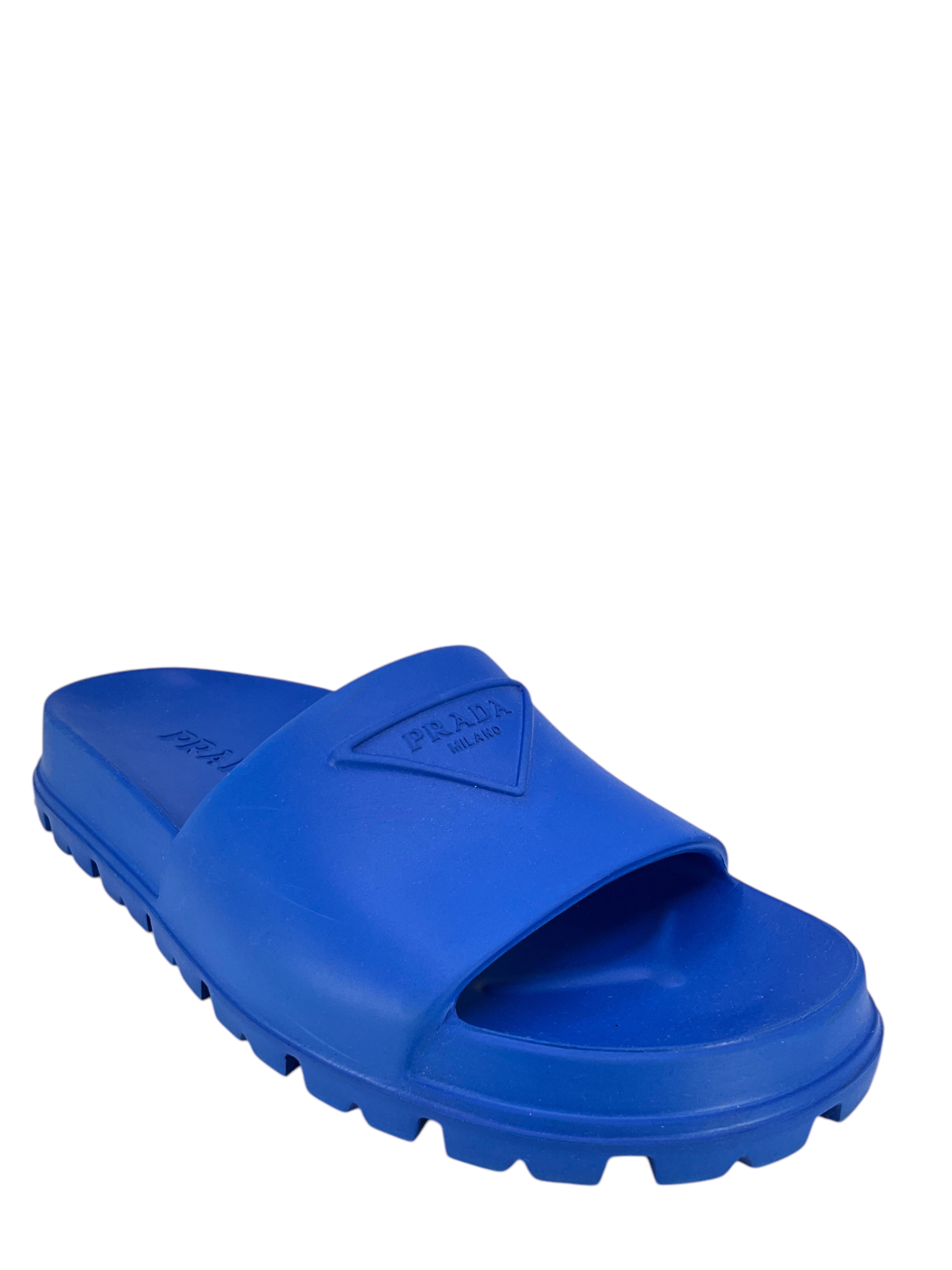 PRADA EVA Rubber Triangle Logo Slide Sandals Women's Size 38 - Comfortable Summer Beach Slides for Casual Wear & Poolside Relaxation