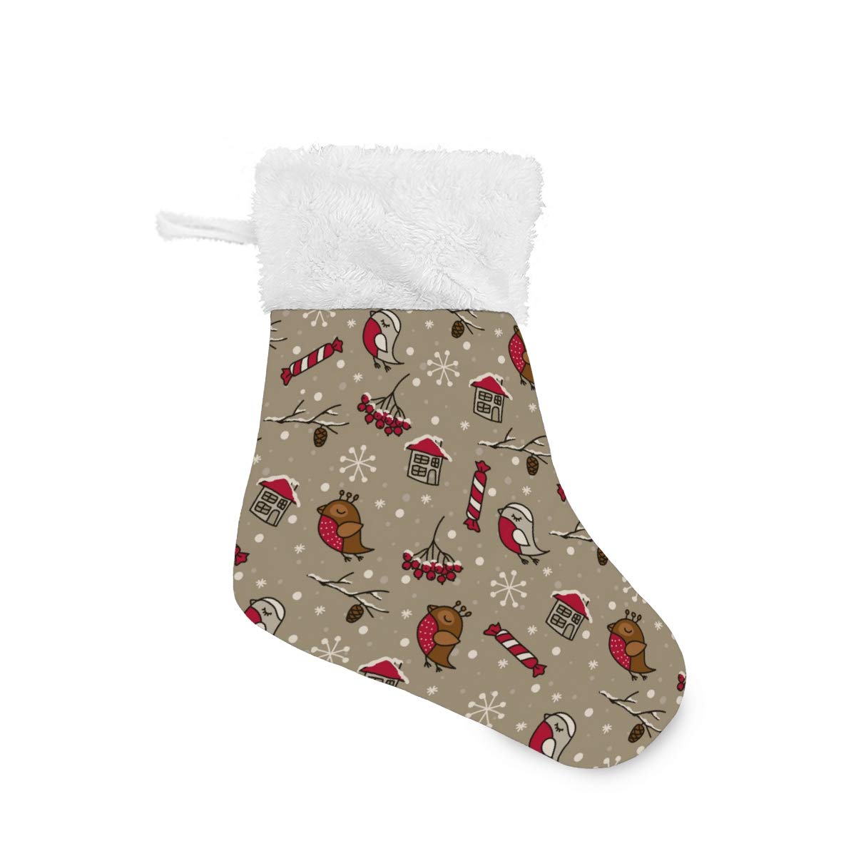 Blueangle Christmas Bird Cherry Snow Design Mini Stockings - Set of 4 Personalized Felt Stockings for Xmas Tree Decorations | Perfect for Holiday Gifts, Fireplace Mantel & Festive Home Decor