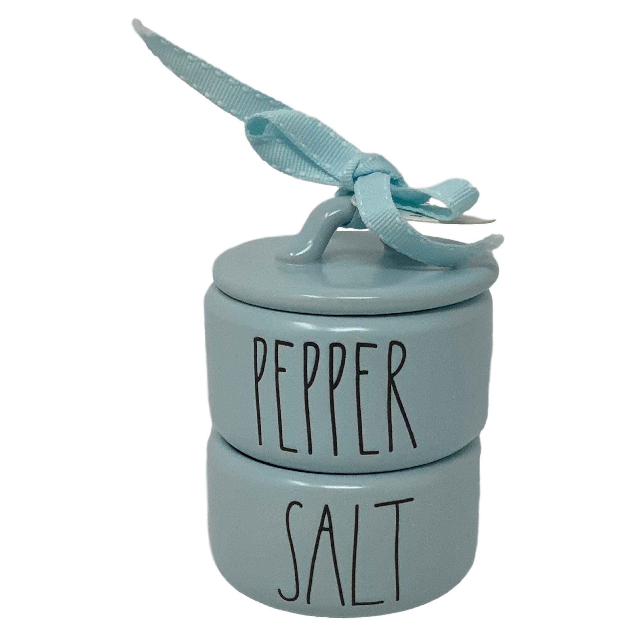 Rae Dunn Pastel Blue Salt and Pepper Shakers Set - 2 Piece Stackable Ceramic Spice Containers with LL Font Letters - Perfect for Kitchen, Dining Table, and Gift Giving