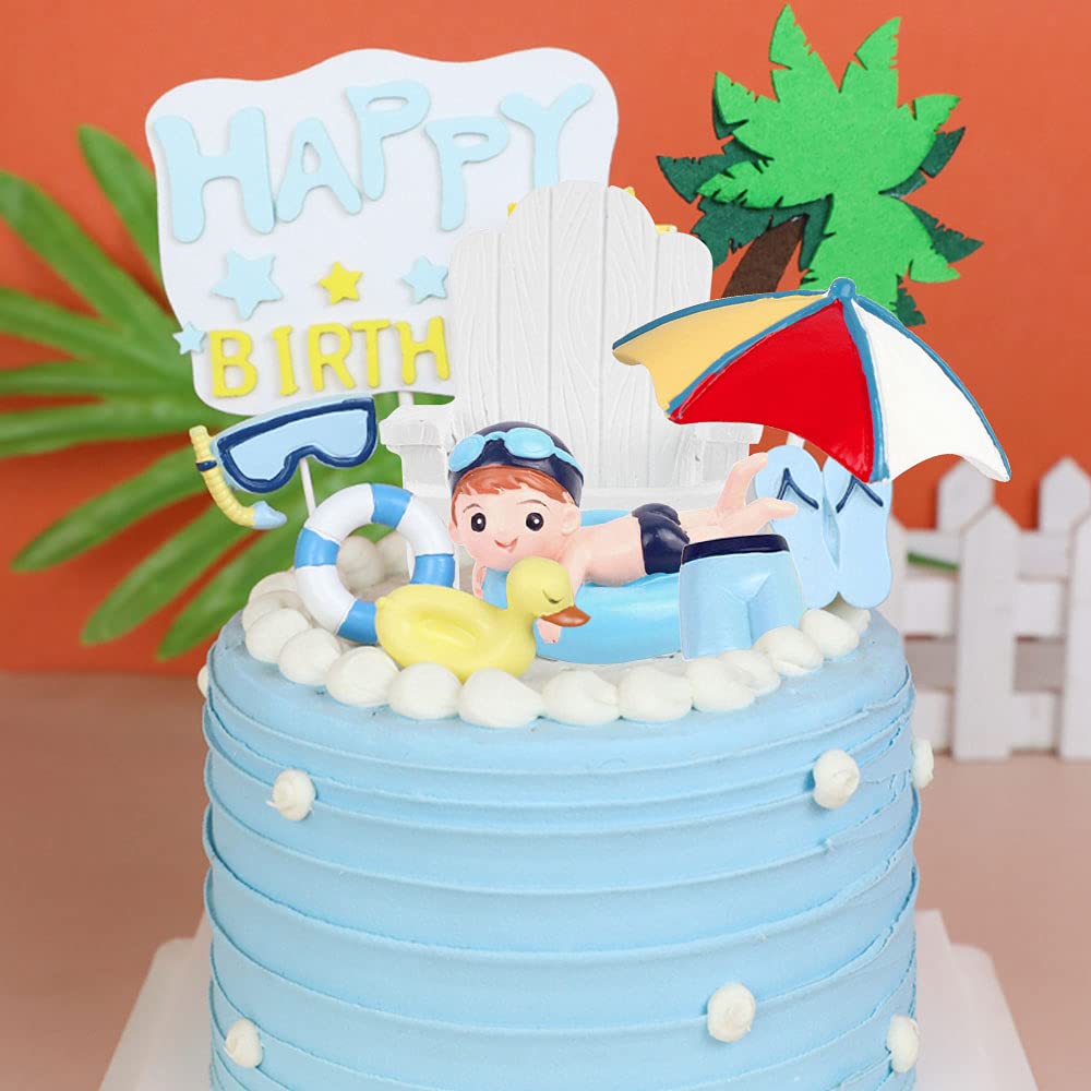 Swimming Pool Cake Topper & Beach Cake Decoration - Summer Birthday Party Supplies for Pool Parties, Beach Themed Cakes, and Summer Celebrations