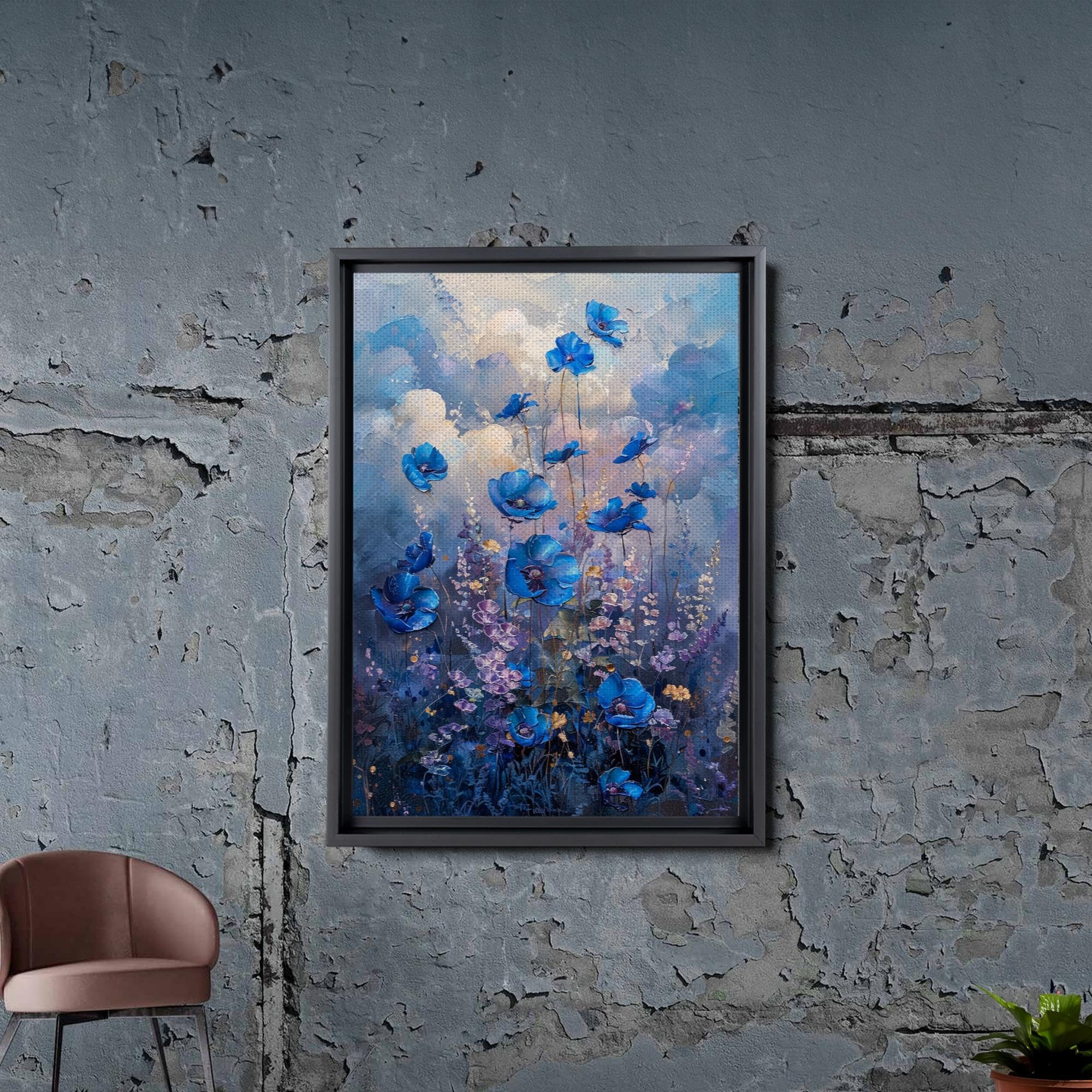 Abstract Purple Orchid Flower Canvas Art - Floral Wall Decor with Mountain Sunset Glow - Handmade Canvas Prints for Living Room, Bedroom & Office Decoration