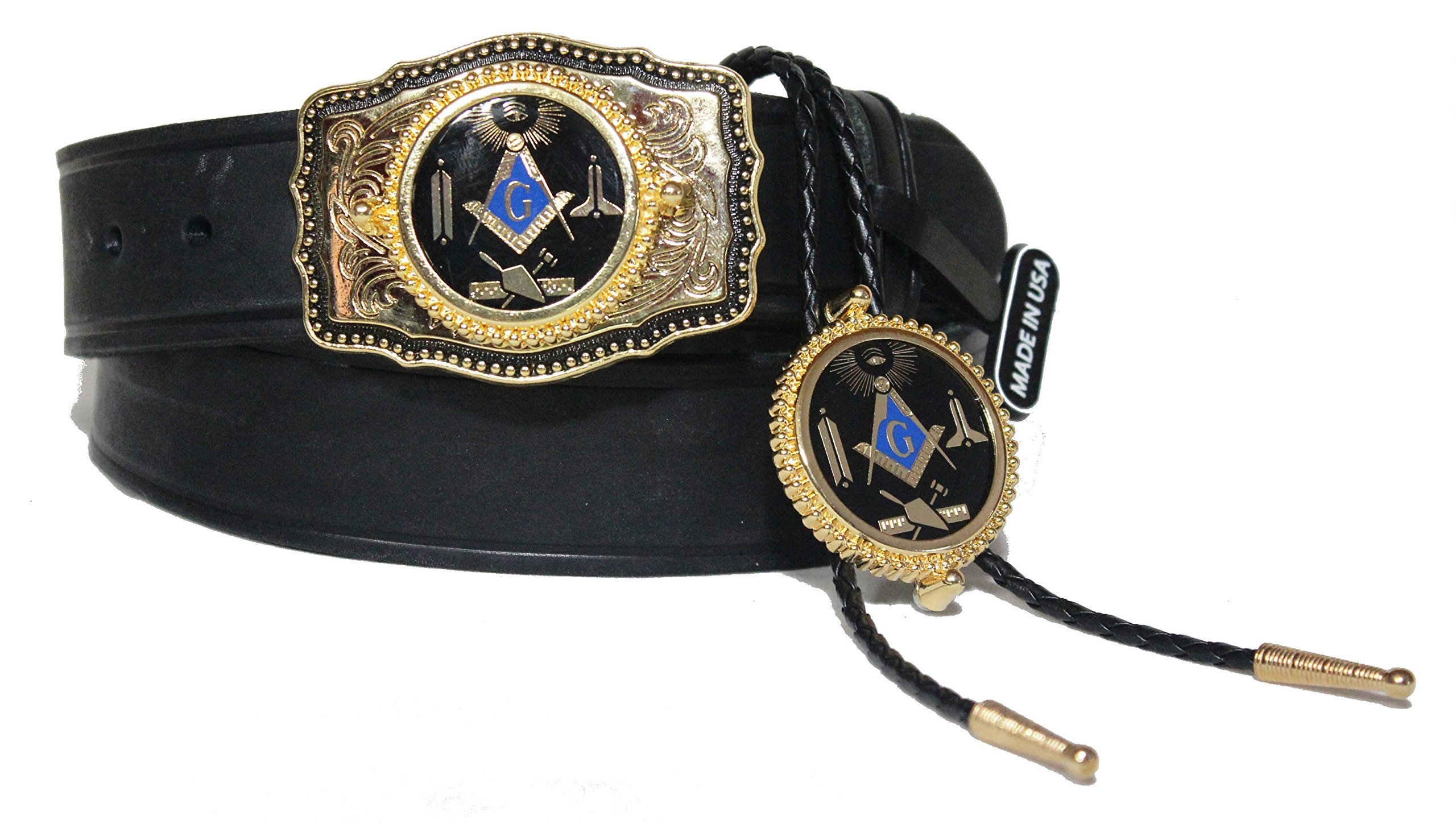 Custom 1.5 Inch Masonic Dress Belt with Buckle & Matching Bolo Tie - Handcrafted in USA - Perfect for Lodge Meetings, Formal Events & Fraternal Gatherings
