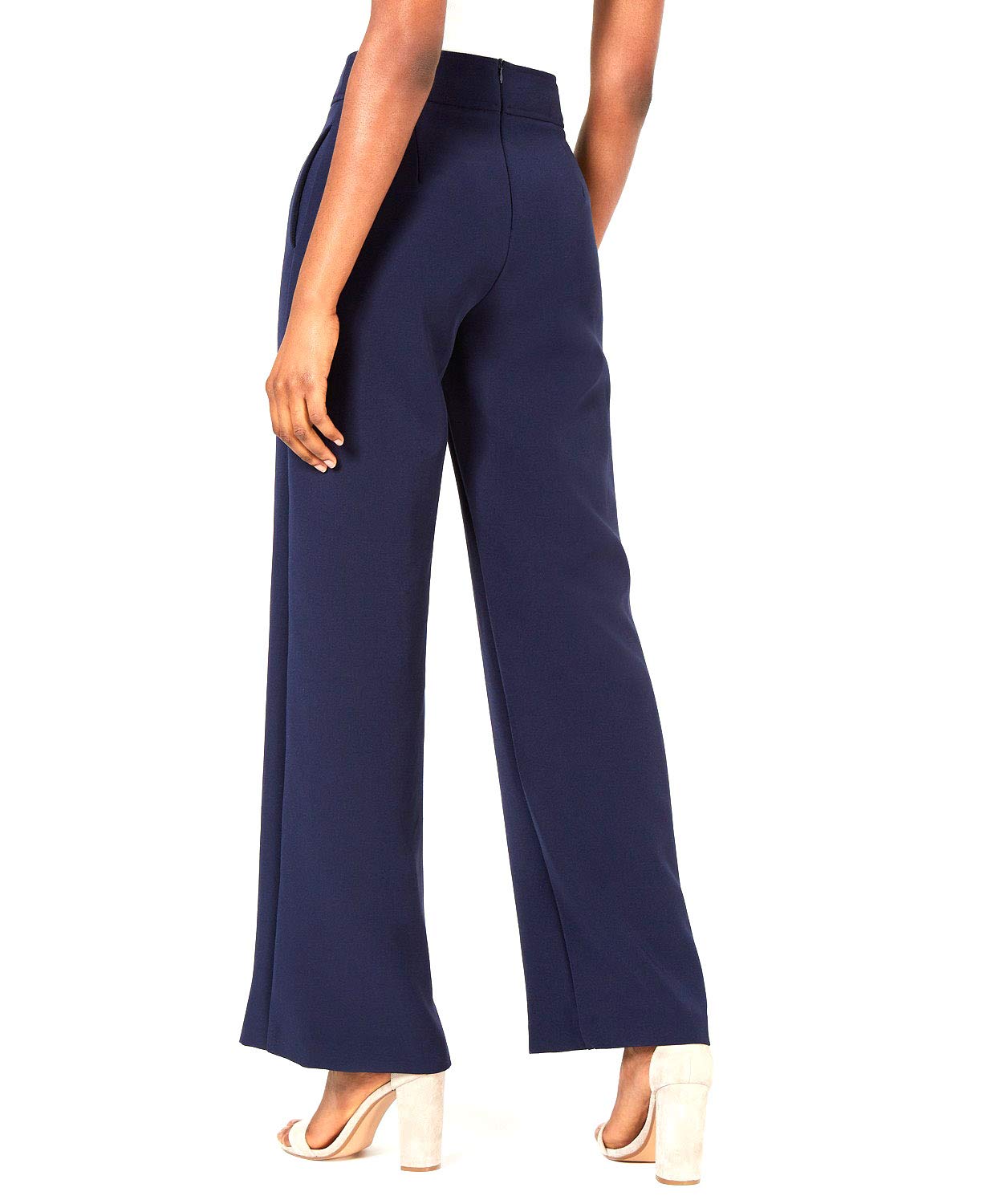 Diane Button-Front Wide-Leg Pants for Women - Navy Blue XS - Comfortable High Waisted Trousers for Work, Office & Casual Outfits