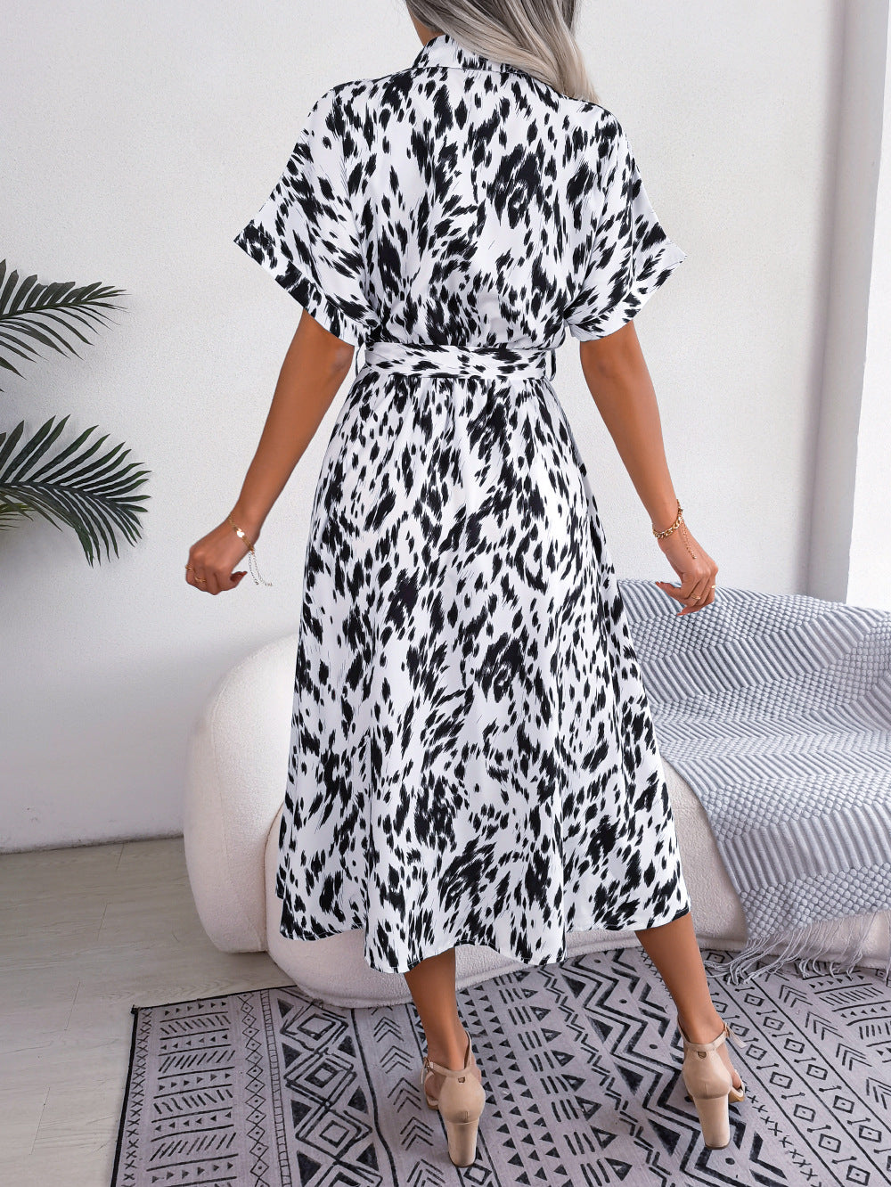 Elegant Short Tie Waist Resort Midi Dress for Women - Summer Beach Vacation Dress, Casual Sundress for Pool Party, Tropical Holiday & Outdoor Events