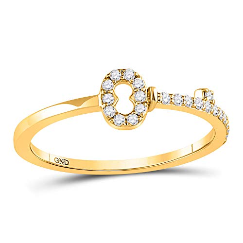 10K Yellow Gold Women's Round Diamond Stackable Key Ring Band - 1/8 CTTW, Perfect for Layering, Anniversary Gifts & Everyday Elegance