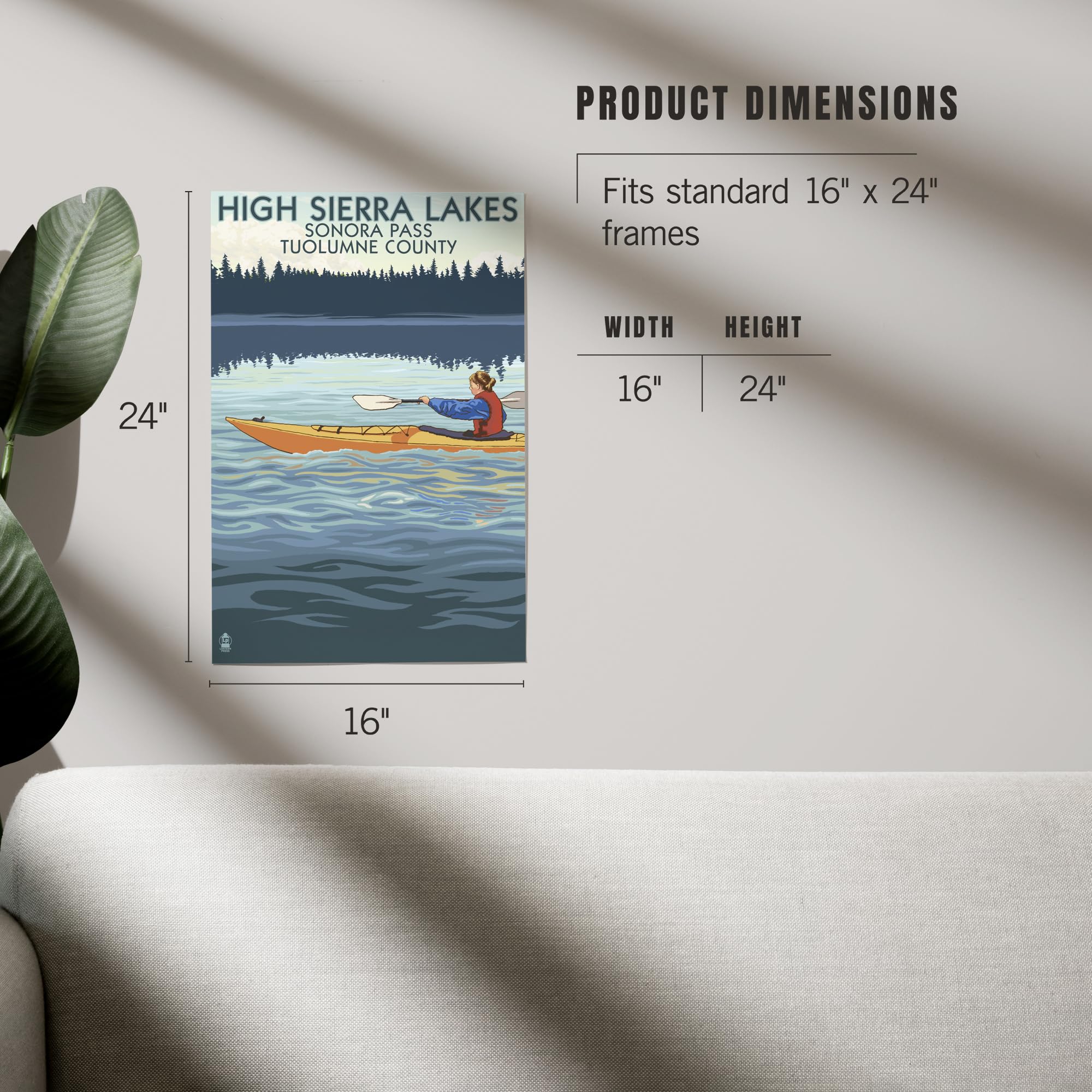 Lantern Press 16x24 Inch Giclee Art Print - High Sierra Lakes Landscape Wall Decor | Sonora Pass, Tuolumne County California Kayak Scene | Perfect for Living Room, Bedroom or Office Decoration