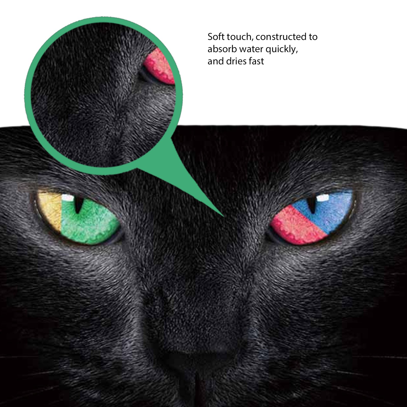 2-Piece Black Cat Bathroom Mat Set with Multicolor Eyes - Non-Slip Contour Mat & Plush Bath Mat (Green, Yellow, Blue & Pink) - Soft & Absorbent for Bathroom, Kitchen, Laundry Room & Pet Areas