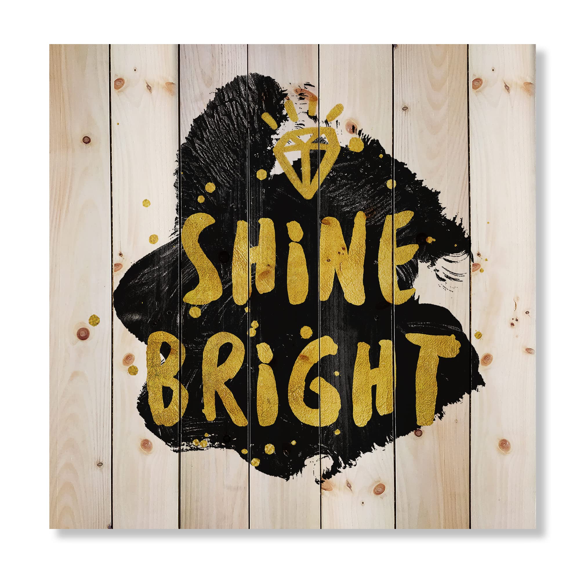 DesignQ Shine Bright Glam Wood Wall Decor - Black Wood Wall Art with Inspirational Quotes - Large Natural Pine Wood Wall Panels for Living Room, Bedroom & Office Decor