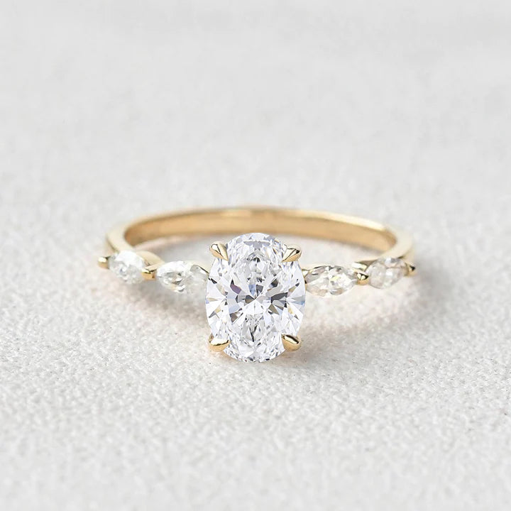 1.0ct Oval Cut Lab Grown Diamond Marquise Gold Ring - Elegant Engagement & Wedding Jewelry for Women