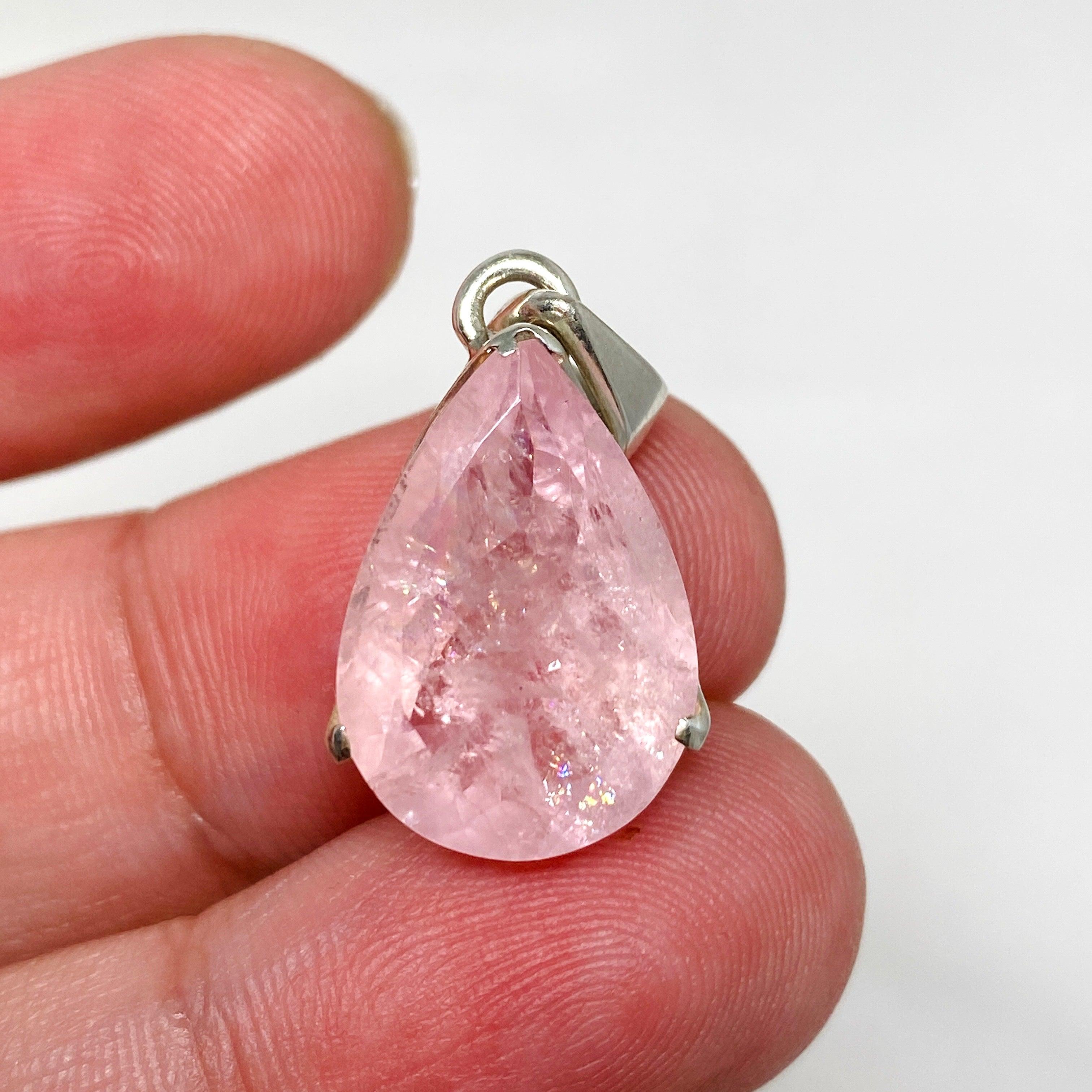 Morganite Faceted Teardrop Pendant Necklace PPGJ680 - Elegant Rose Quartz Jewelry for Women, Perfect for Weddings, Anniversaries & Special Occasions