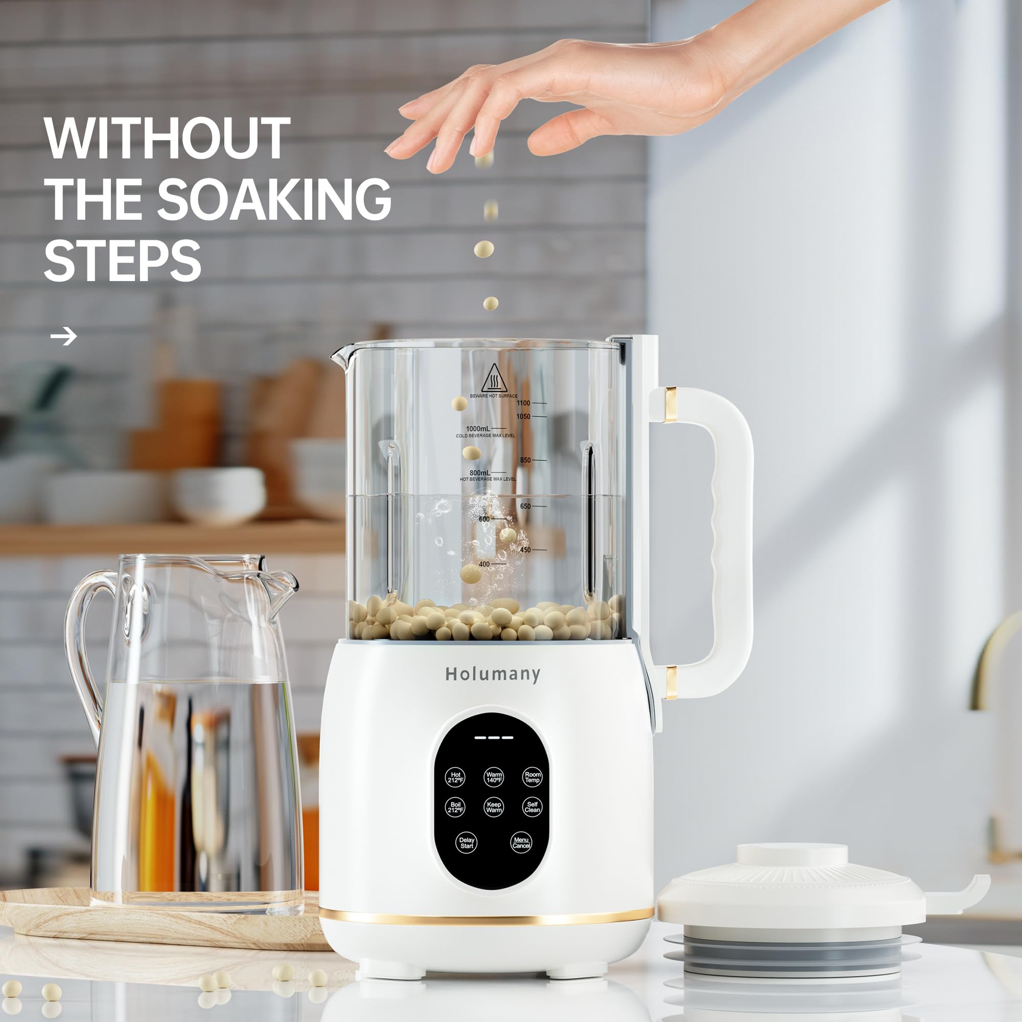 35oz Automatic Nut Milk Maker Machine for Homemade Almond, Oat, Soy & Plant-Based Milk - Non-Dairy Beverage Maker with Delay Start & Keep Warm Function - Perfect for Vegan, Keto & Healthy Lifestyles (White)