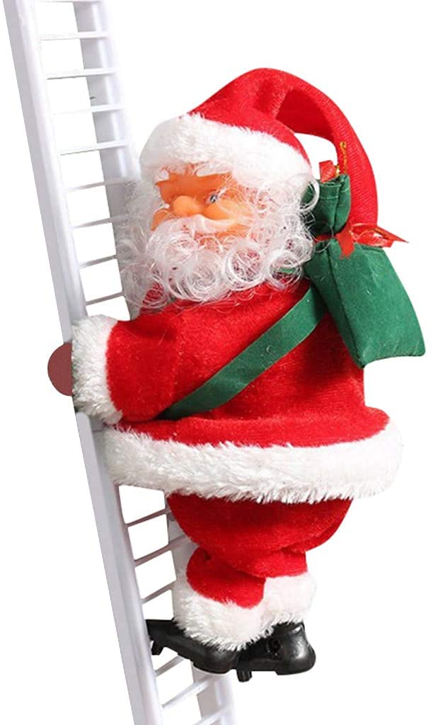 Electric Climbing Santa Claus Plush Doll with LED Lights - Christmas Tree Hanging Ornament, Holiday Party Decor for Home, Wall & Door (White Ladder) - Perfect for Xmas Decorations, Gift Exchanges & Festive Indoor/Outdoor Displays