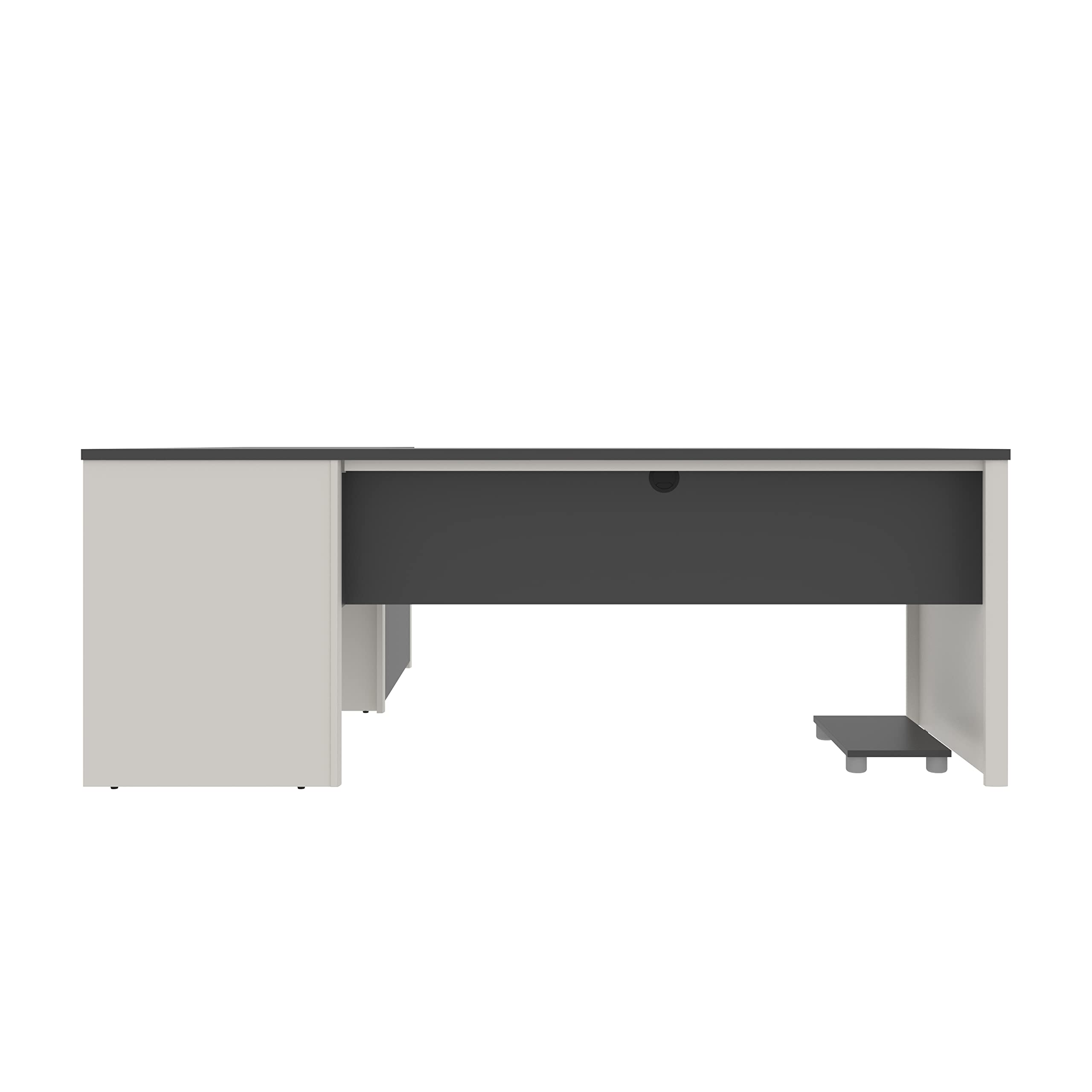 Bestar Connexion L-Shaped Office Desk with Oversized Storage Pedestal - Sandstone & Slate Finish for Home Office or Gaming Setup