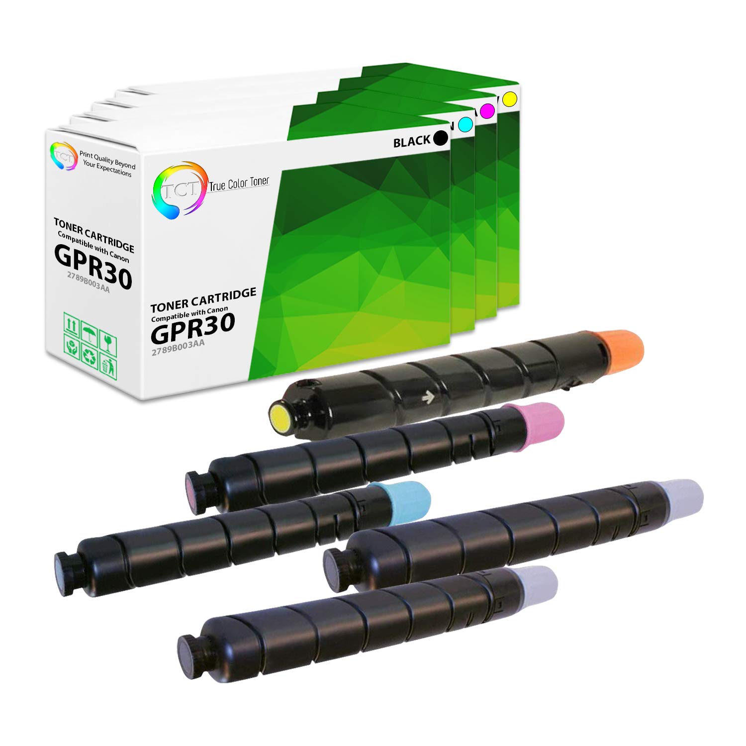 Premium TCT Compatible Toner Cartridge Replacement for Canon GPR30 - Works with ImageRunner C5045/C5051/C5250 Printers (Black 2789B003AA, Cyan 2793B003AA, Magenta 2797B003AA, Yellow 2801B003AA) - 5 Pack - High-Quality Printing for Office Documents & Business Reports
