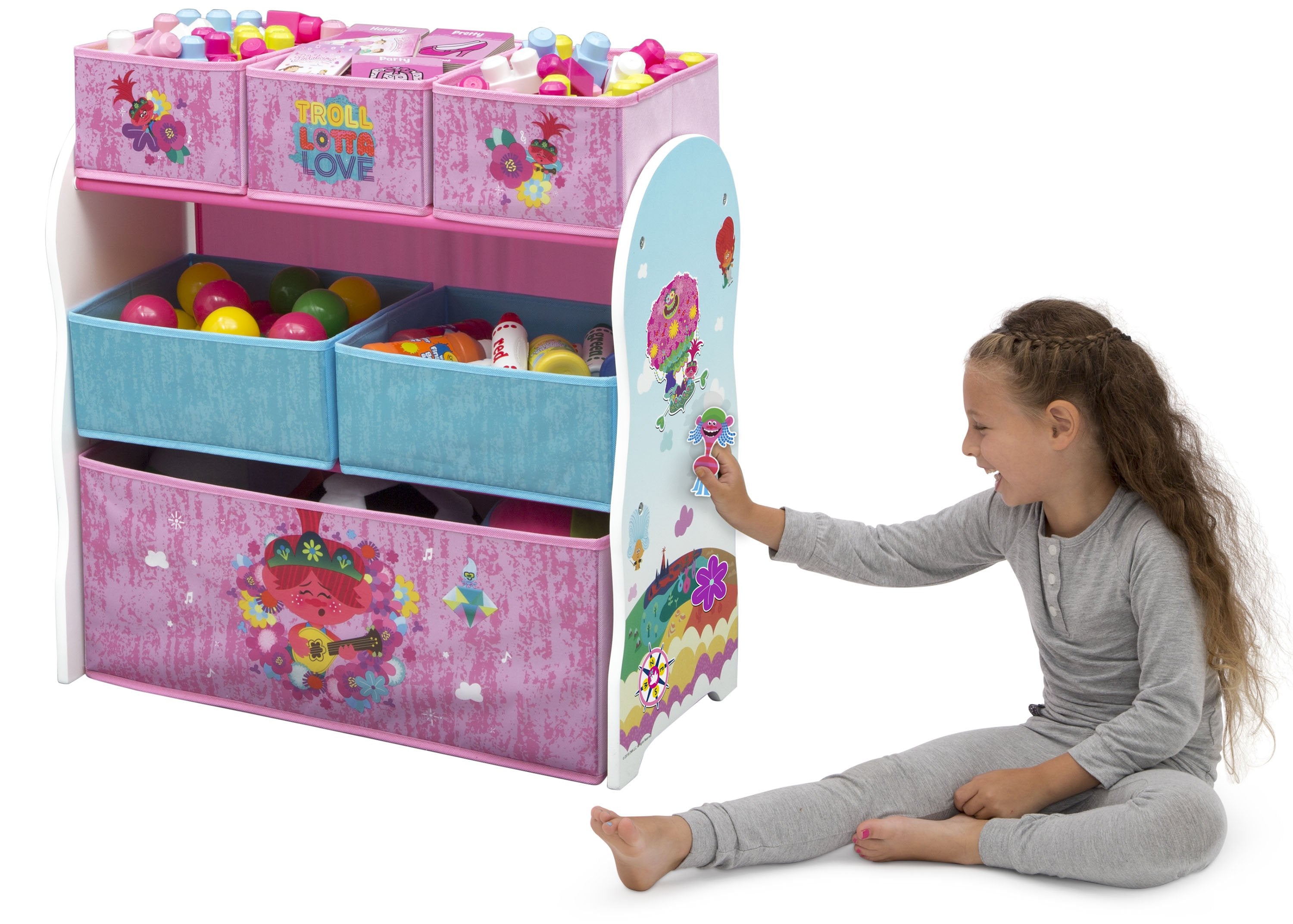 Trolls World Tour Themed 6-Bin Toy Organizer for Kids - Perfect for Bedroom, Playroom & Classroom Storage