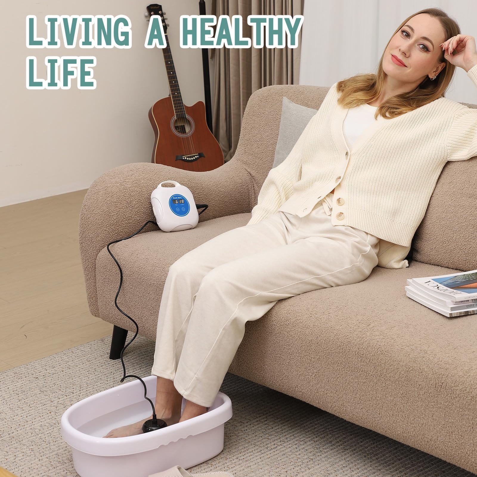 Upgrade Ionic Foot Bath Detox Machine - Professional Foot Spa with Touch ON/OFF, LCD Display & Timer for Home & Salon Use | Includes 2 Arrays & 10 Tub Liners | Perfect for Relaxation, Detox & Beauty Therapy