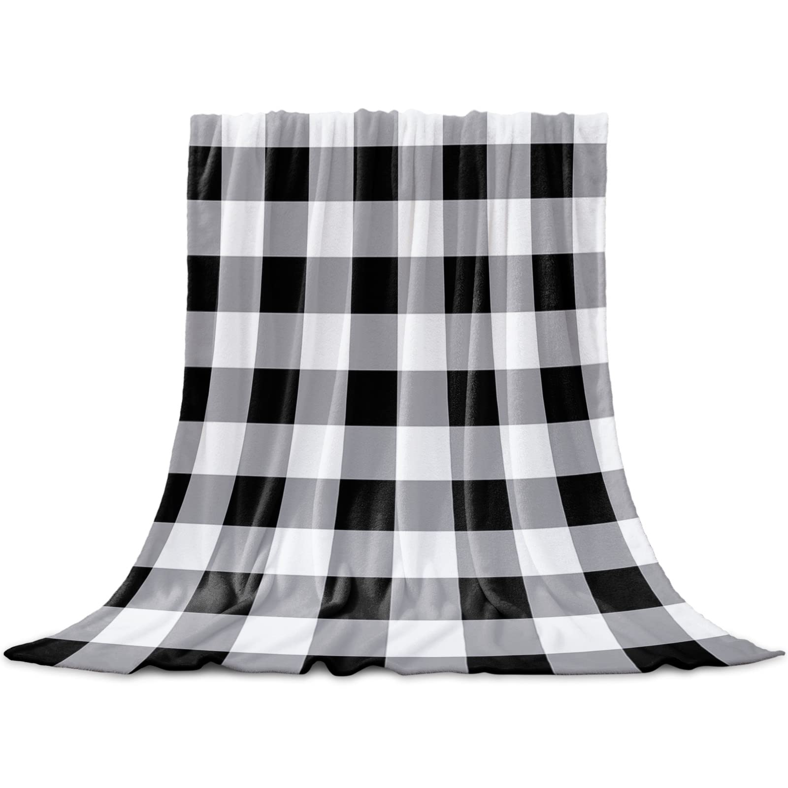Soft Flannel Fleece Microfiber Checkered Throw Blanket - Black & White Buffalo Plaid Pattern - 40x60 Inch Warm Cozy Blanket for Sofa, Bed, Couch, Camping & Home Decor - Perfect Gift for Christmas & Housewarming