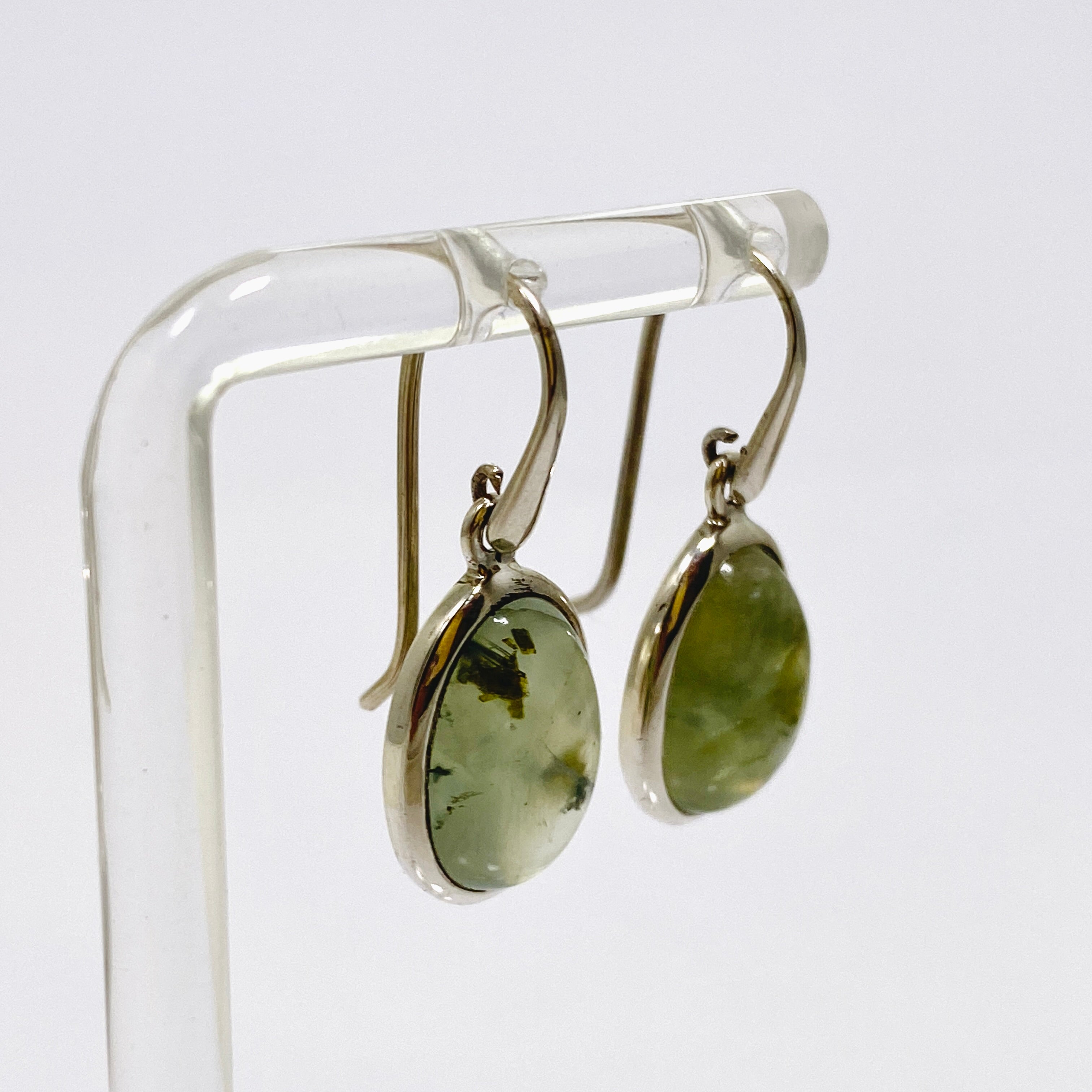 Natural Prehnite and Epidote Oval Cabochon Earrings - Handmade Gemstone Jewelry for Women - Perfect for Boho, Wedding & Everyday Wear