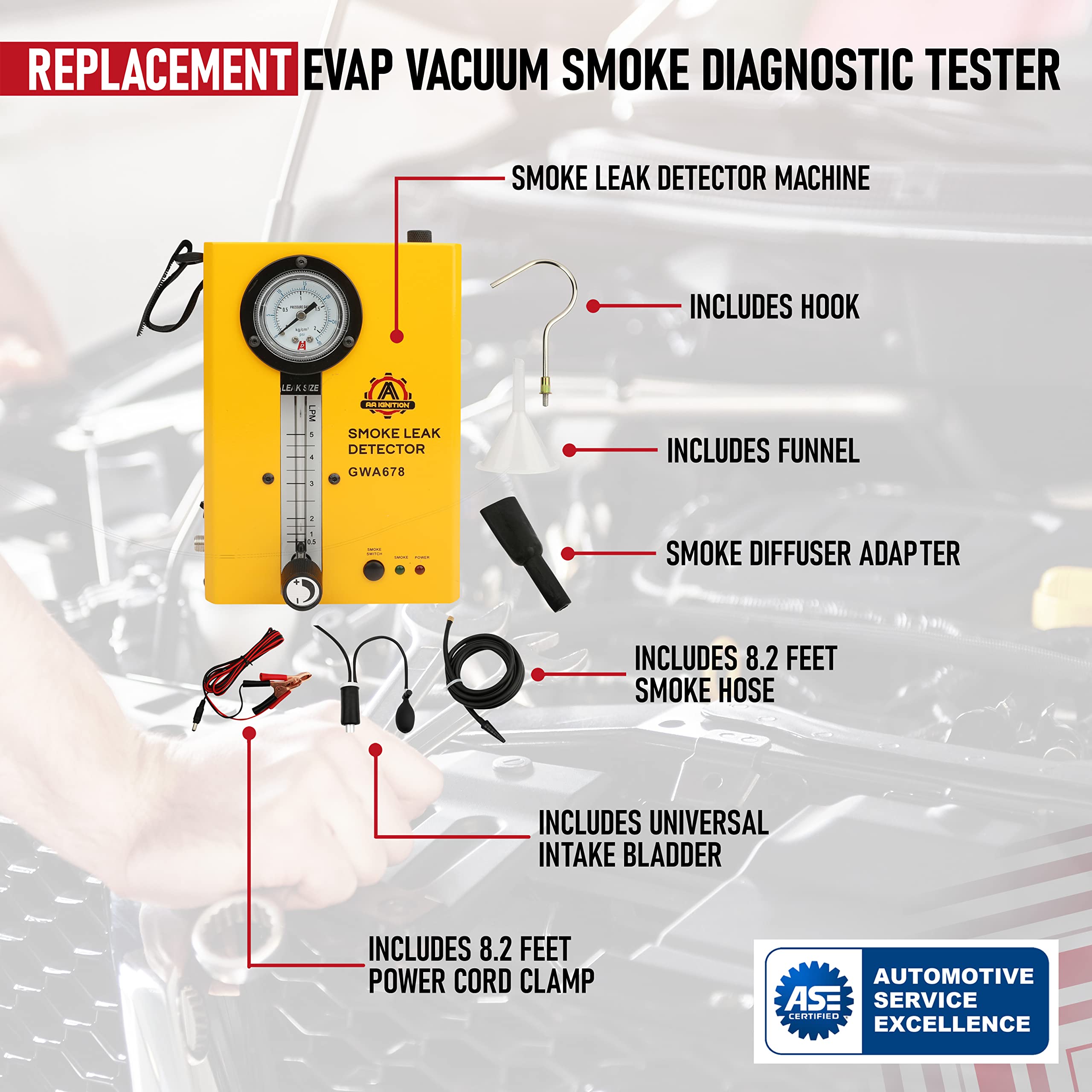 12V Automotive Smoke Machine Leak Detector - Evap Vacuum Tester for Fuel & Exhaust System Diagnostics | Portable Pipe Leakage Tester for Cars, Trucks & Motorcycles | Ideal for Mechanics & DIY Auto Repair