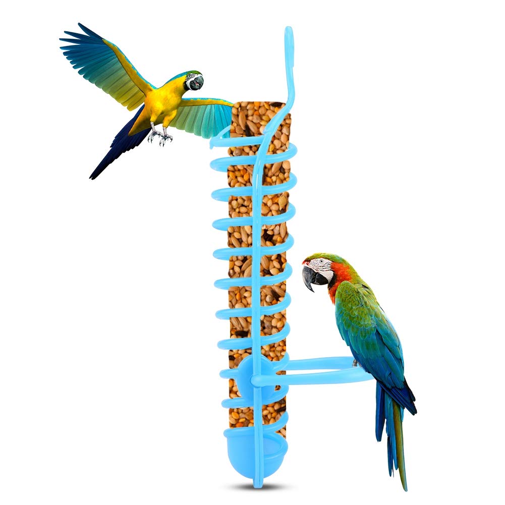 Blue Parrot Feeder Basket - Hanging Millet Holder for Birds, Food & Fruit Feeding Perch Stand - Durable Hollow Basket for Vegetables & Seeds - Perfect for Parrots, Cockatiels & Small Birds (Cage Accessory)