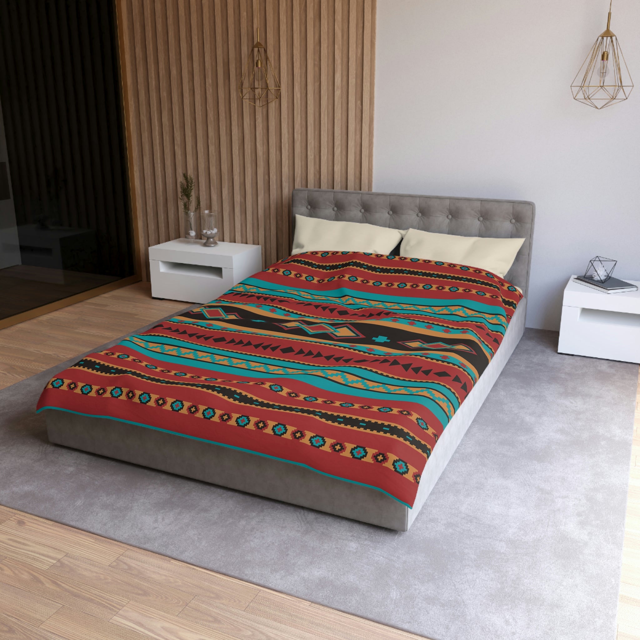 Southwestern Microfiber Duvet Cover - Desert Jewel Pattern Rustic Bedding Set for Queen/King Size - Soft Breathable Bedroom Decor for Cozy Cabin, Farmhouse or Boho Chic Home