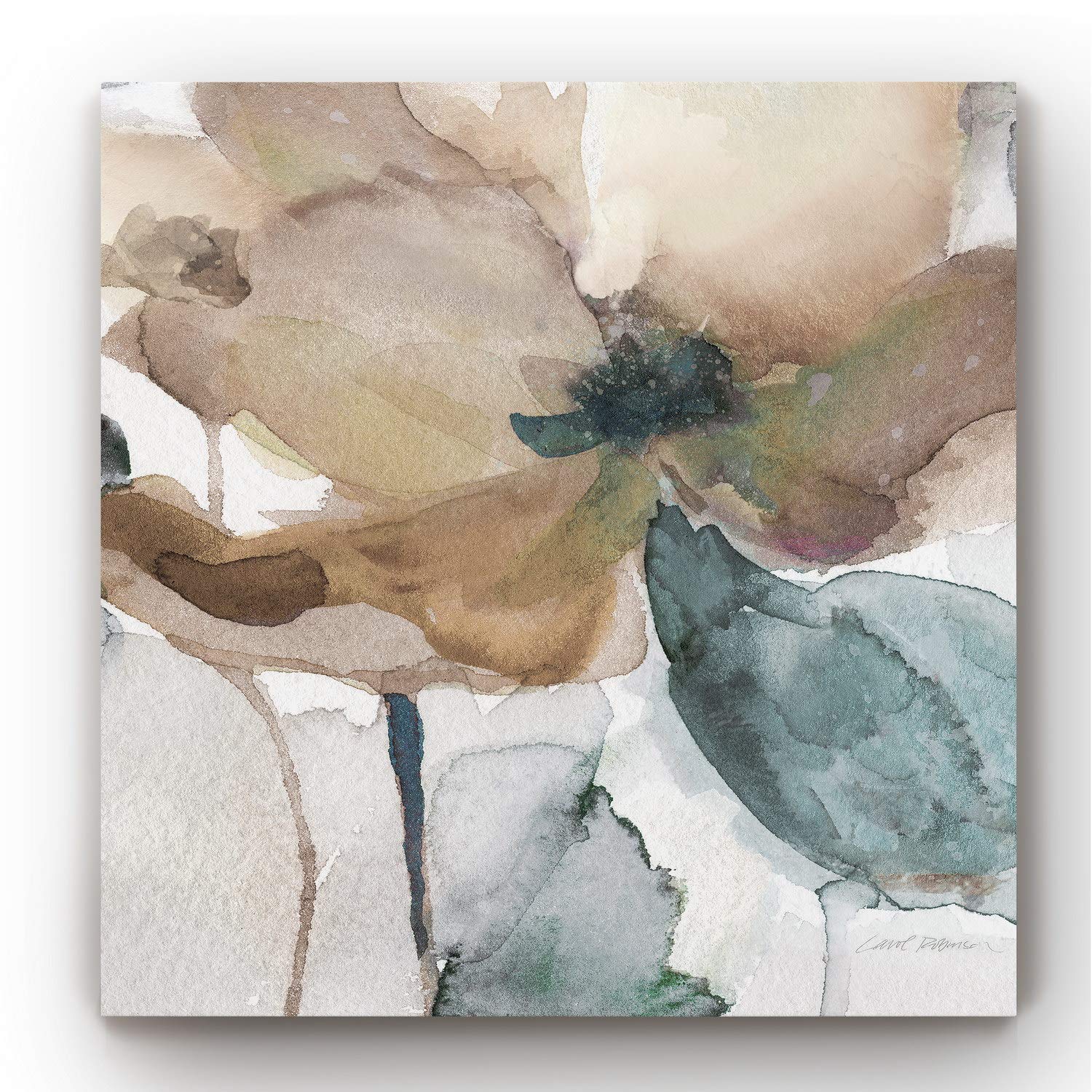 Watercolor Poppy Floral Canvas Wall Art - Rustic Abstract Grey & Brown Flower Painting for Home Decor | 16
