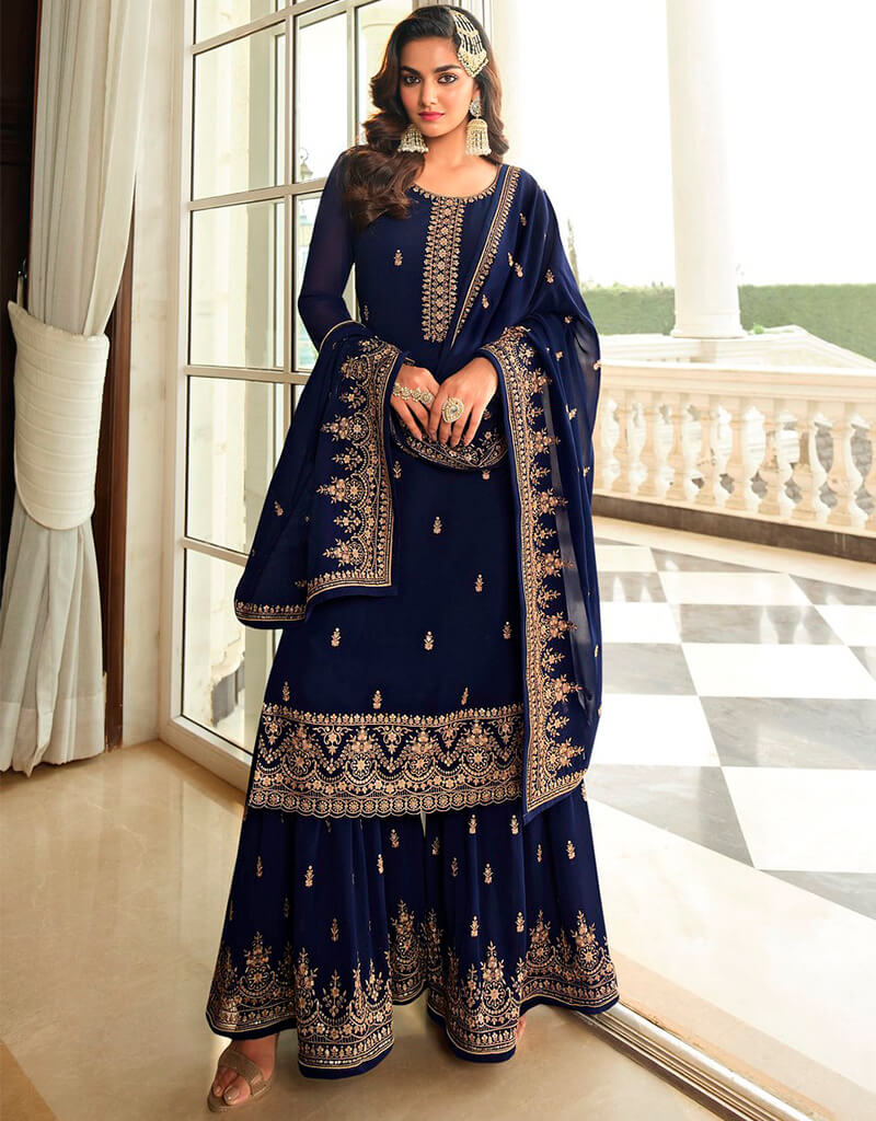 Elegant Black Pearl Palazzo Style Semi-Stitched Salwar Kameez for Women | Traditional Indian Ethnic Wear for Festivals, Weddings & Special Occasions