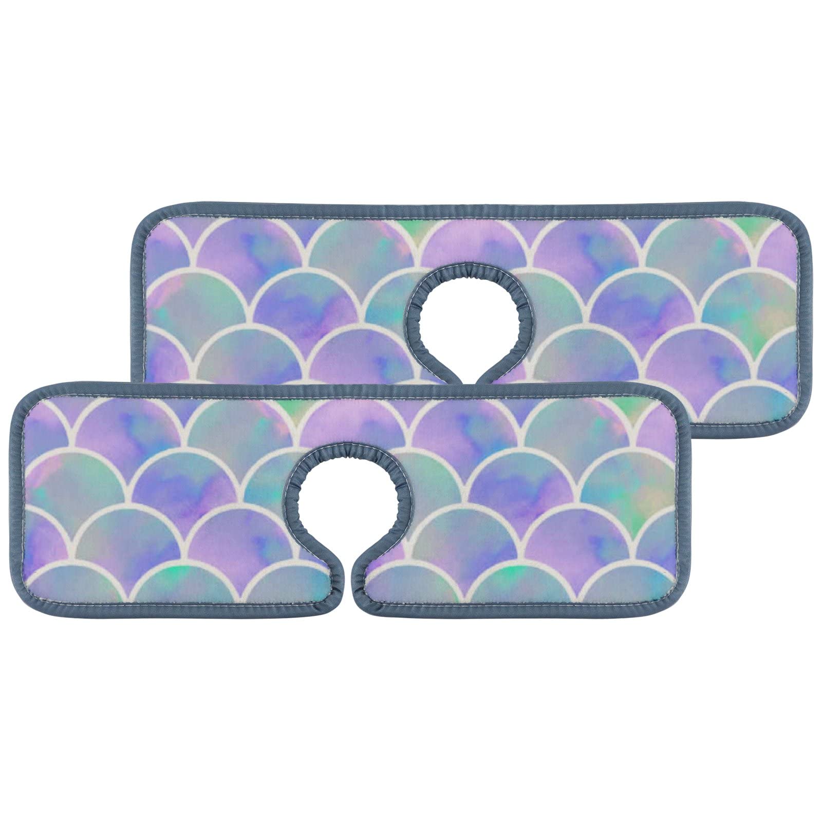 Rainbow Mermaid Sink Mat - 2PC Absorbent Splash Guard for Kitchen & Bathroom Faucet Decor