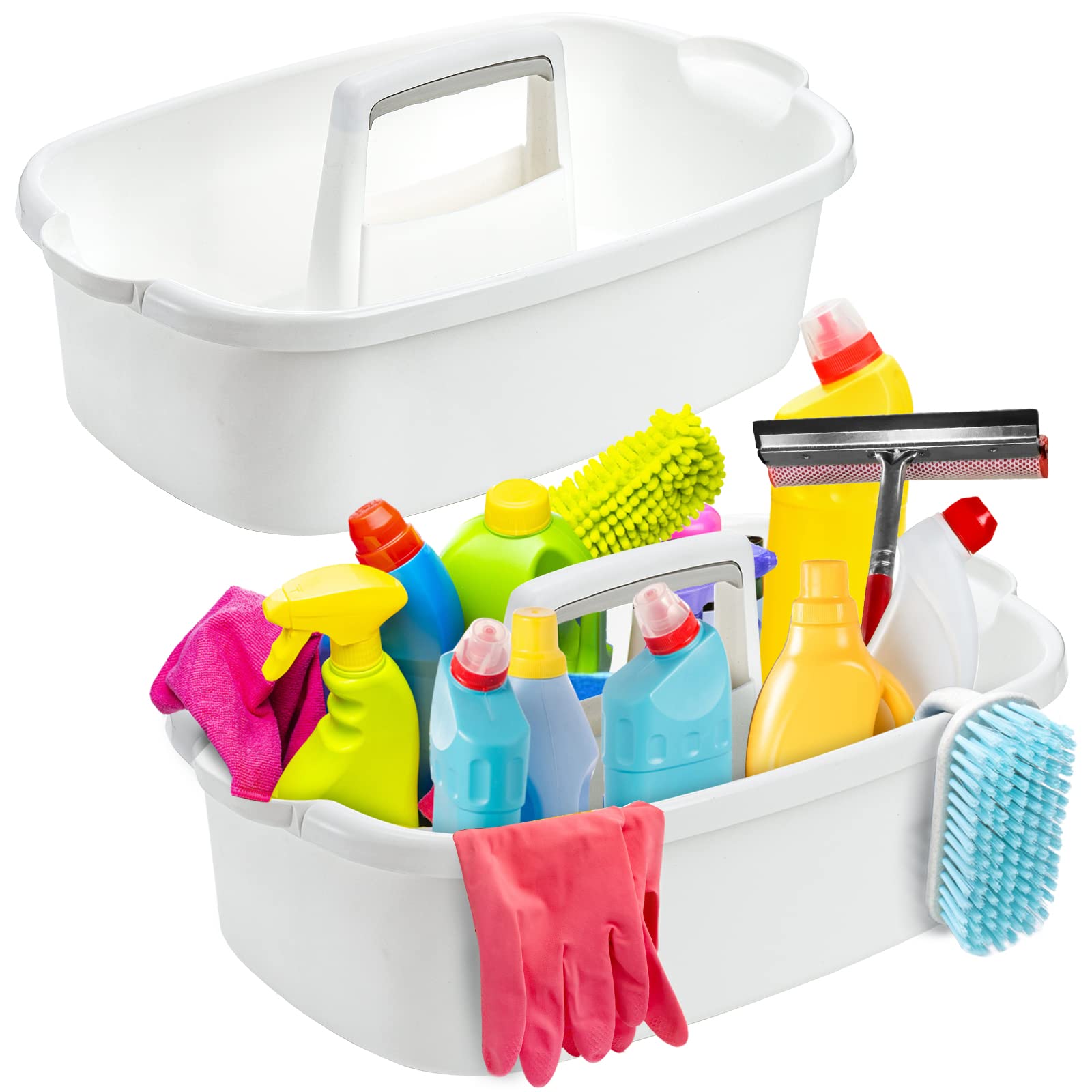 TOPZEA 2-Pack Large Plastic Cleaning Caddy with Handle - Portable Shower Tote & Under Sink Organizer Bucket for Bathroom, Kitchen, Dorm - Perfect for Housekeeping Supplies Storage & Tool Organization