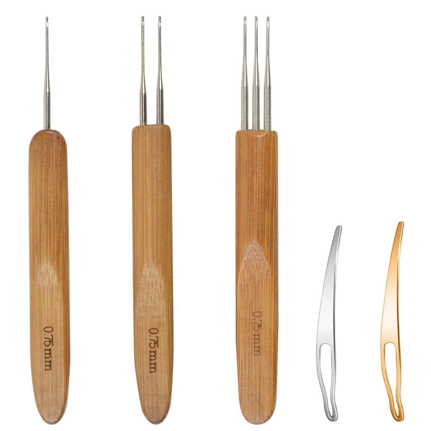 5-Piece Dreadlock Crochet Hook Set - 0.75mm Professional Crochet Needles for Dreadlocks with Interlocking Tool - Instant Loc Tool for Natural Hair, Braiding & Hair Styling - Perfect for Salon, Home Use & DIY Hair Care