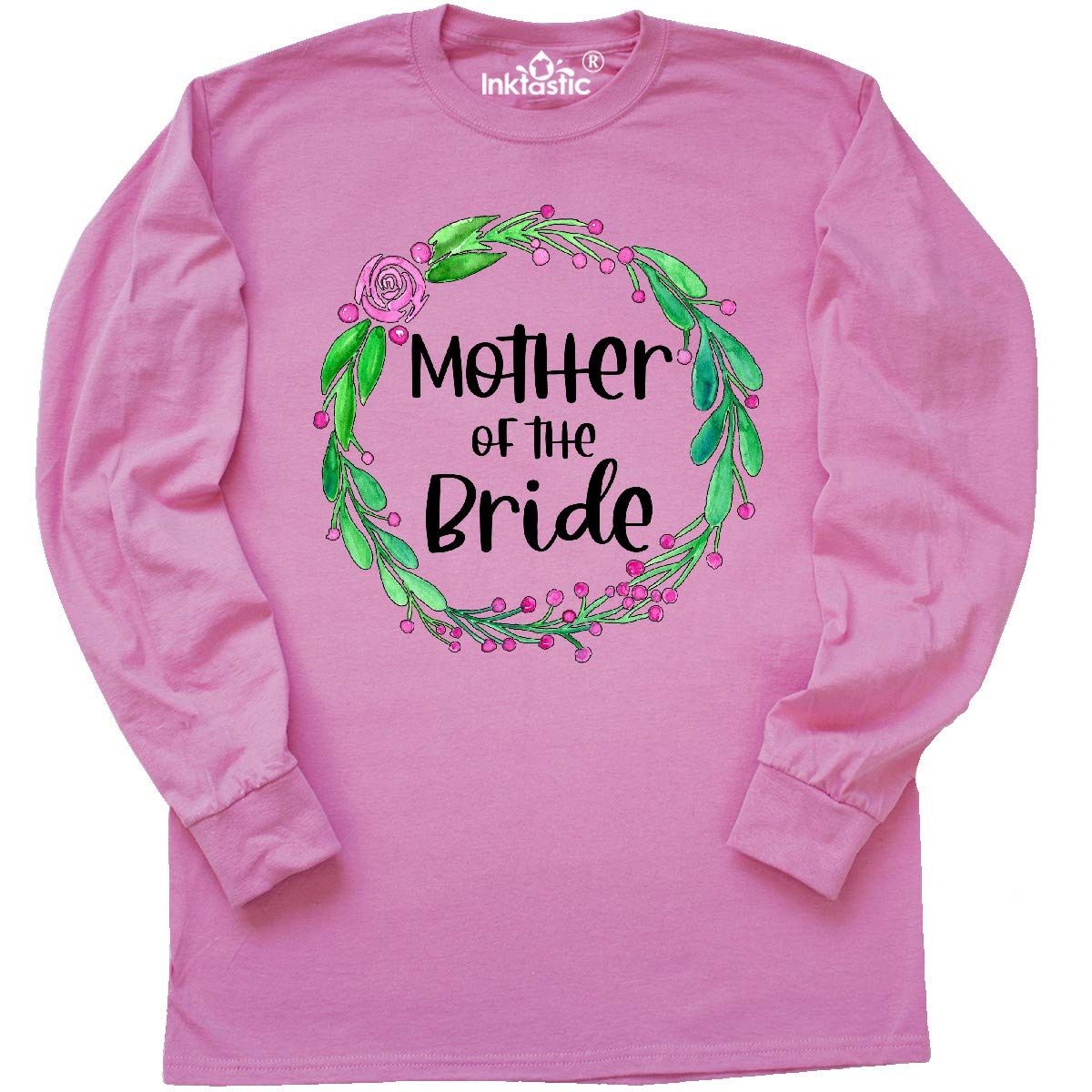 Inktastic Mother of The Bride Rose Wreath Long Sleeve T-Shirt - Elegant Wedding Outfit for Mothers, Comfortable Casual Wear for Special Occasions