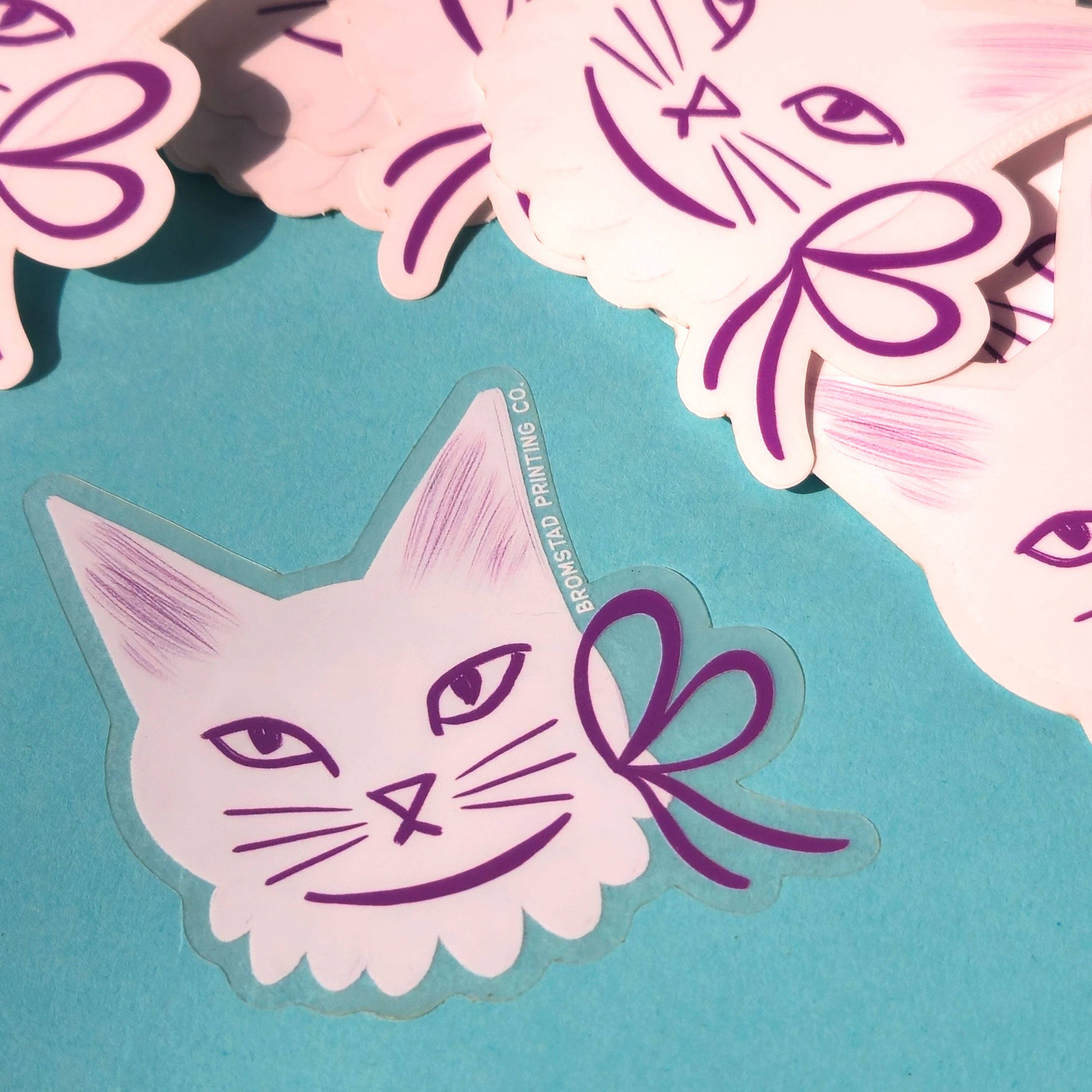 Ribbon Cat Clear Sticker - Adorable Cat Design for Scrapbooking, DIY Crafts, and Home Decor - Perfect for Laptops, Water Bottles, and Gift Wrapping