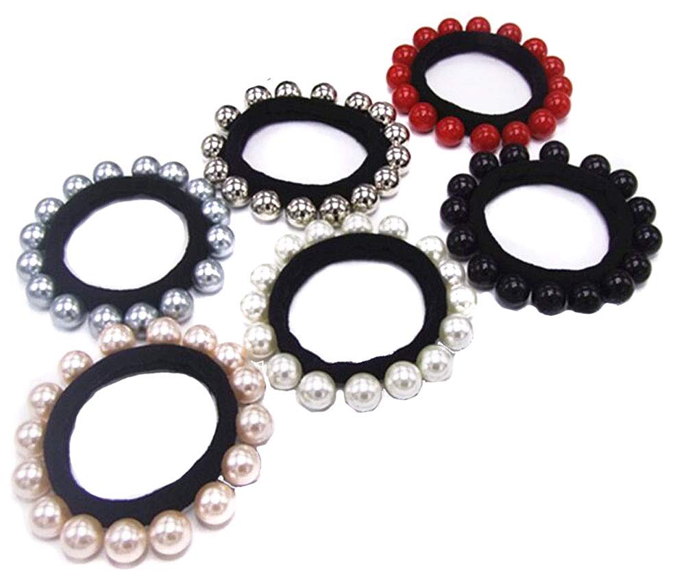 10PCS Women's Polychromatic Pearl Hair Ties - Stretch Ponytail Bands for Girls