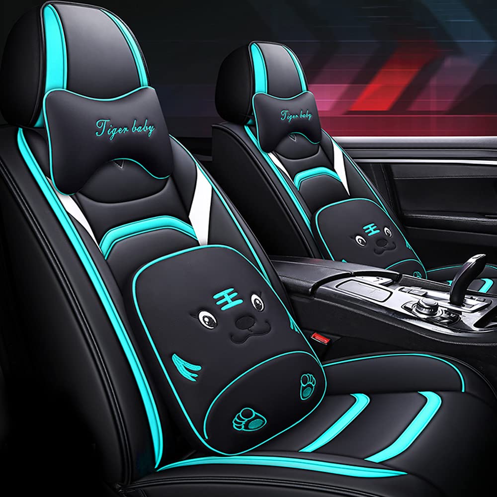 Full Set All-Season Cartoon Car Seat Covers for Chevy Colorado - Waterproof Leather Protection, Non-Slip Cushions, Airbag Compatible (Black/Green) | Perfect for Daily Commute, Road Trips & Family Travel