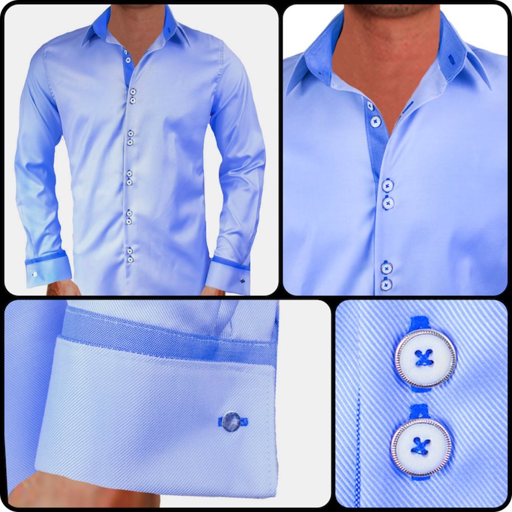 Premium Light Blue & Dark Blue French Cuff Dress Shirts for Men | USA-Made Formal Business Attire | Perfect for Weddings, Office & Special Occasions