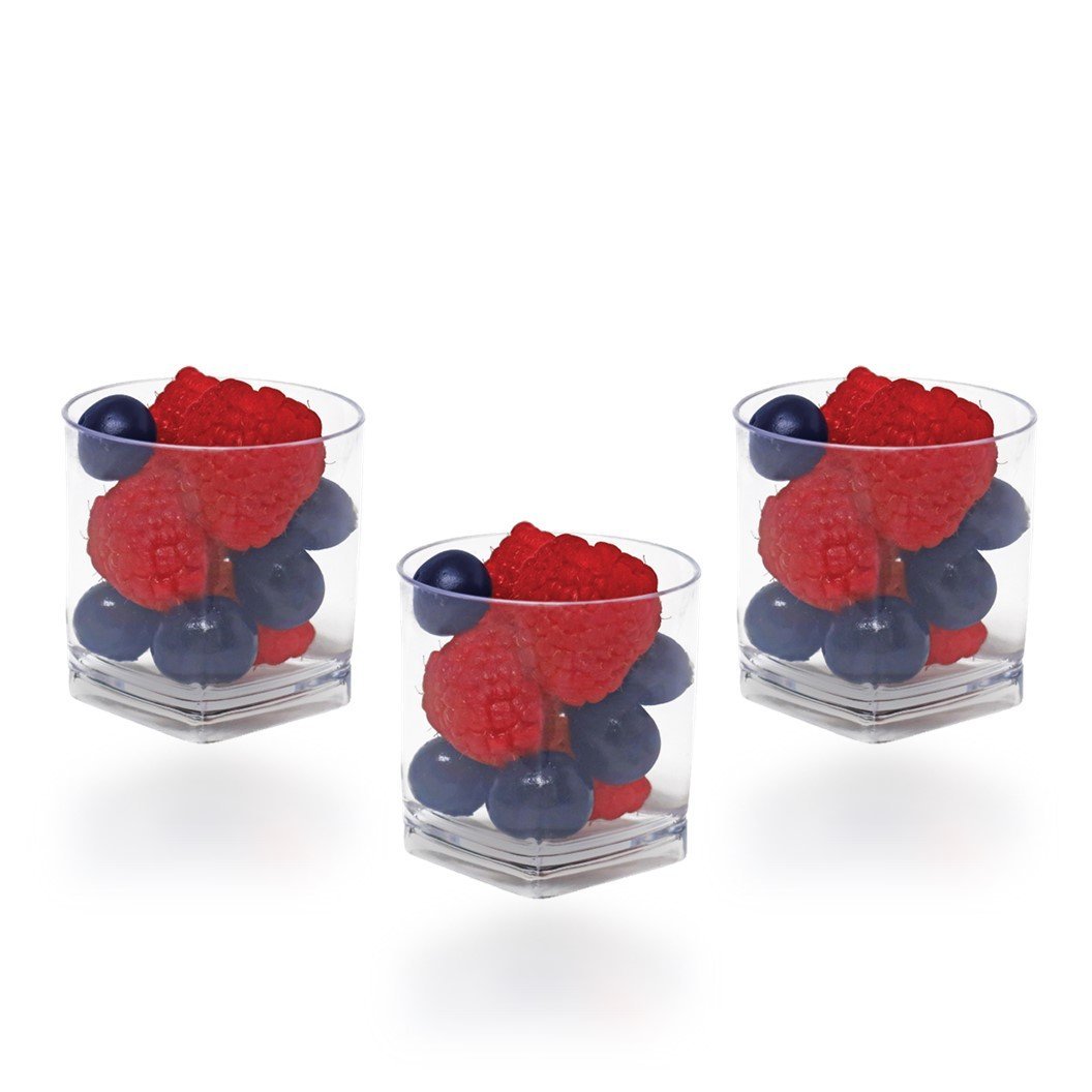 1.5 oz Clear Plastic Mini Tumbler with Square Bottom - Pack of 12 | Perfect for Party Favors, Wedding Decorations, and Small Condiment Serving